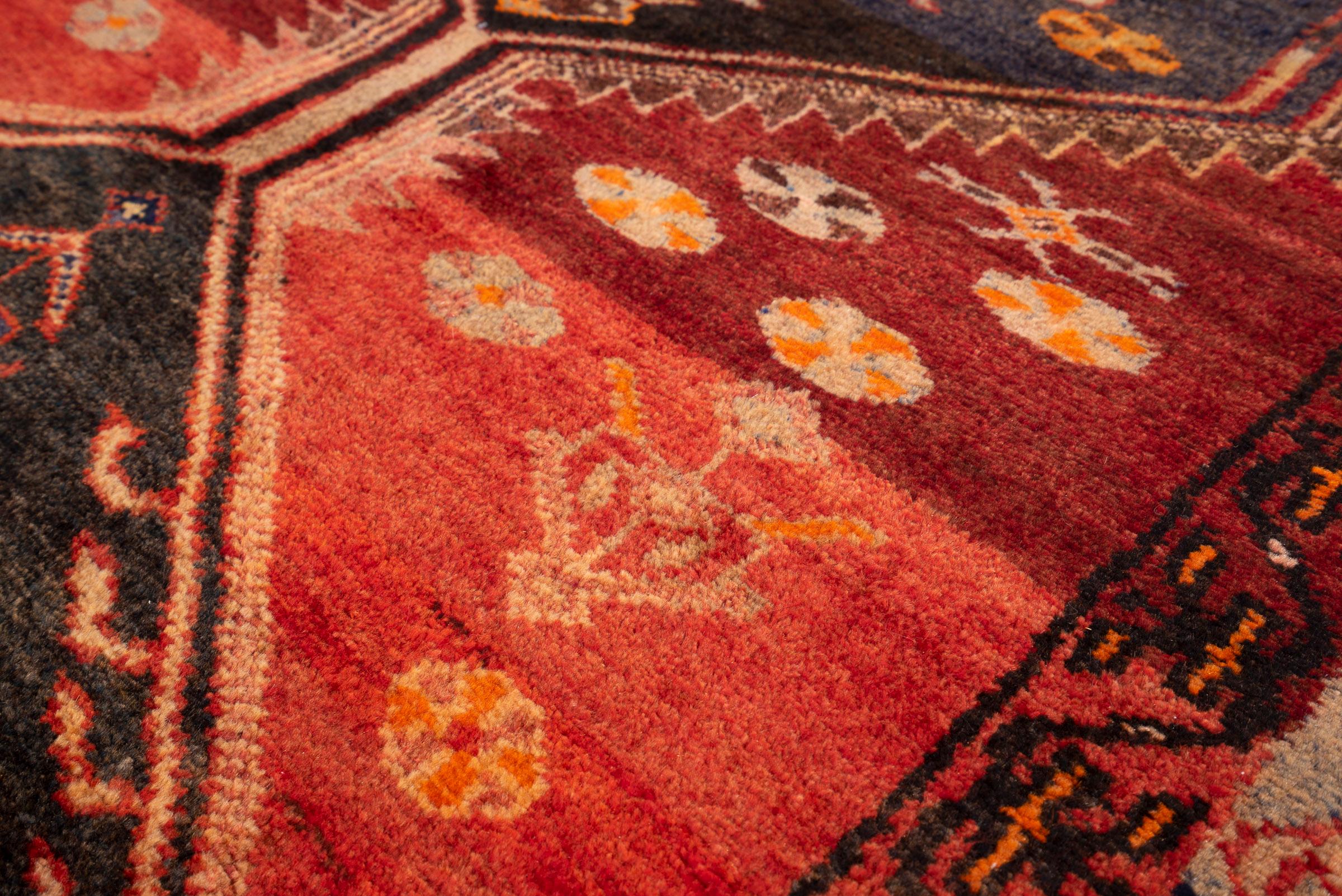 Antique Bijar Triple Medallion Persian Runner Rug, Navy Field, 1890–1910