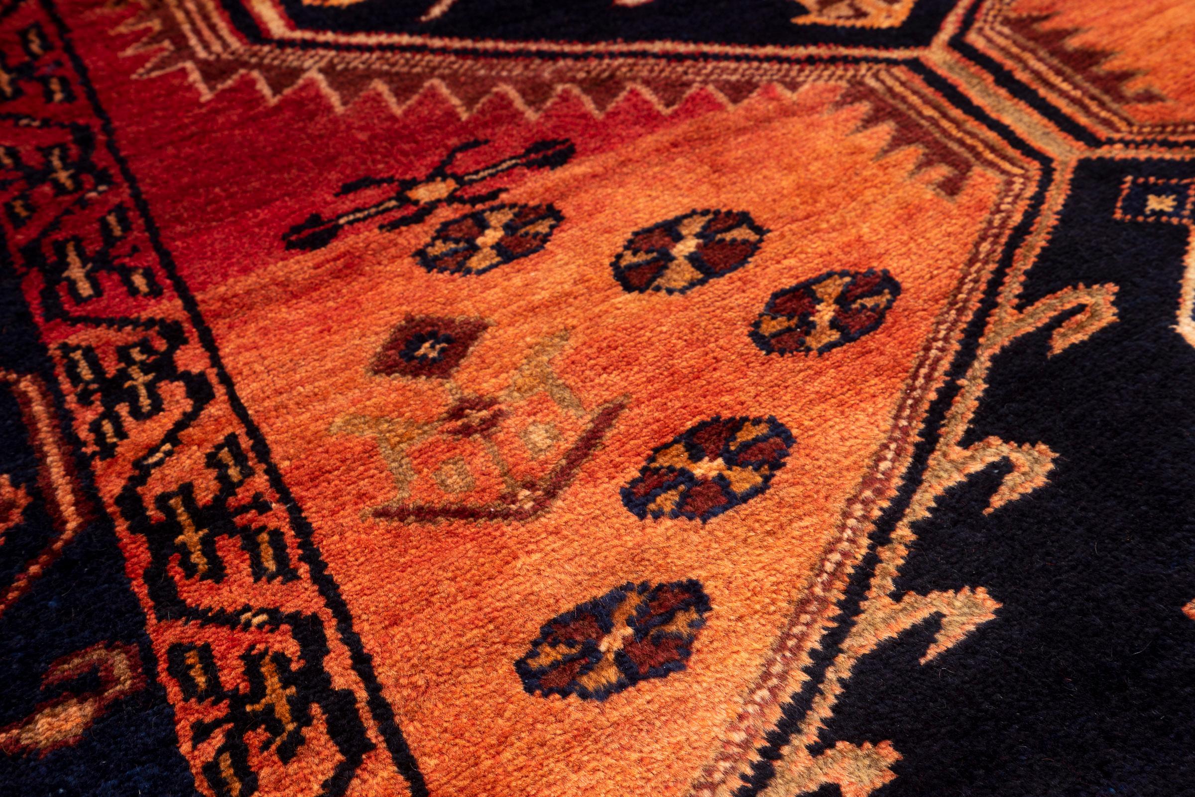 Antique Bijar Triple Medallion Persian Runner Rug, Navy Field, 1890–1910