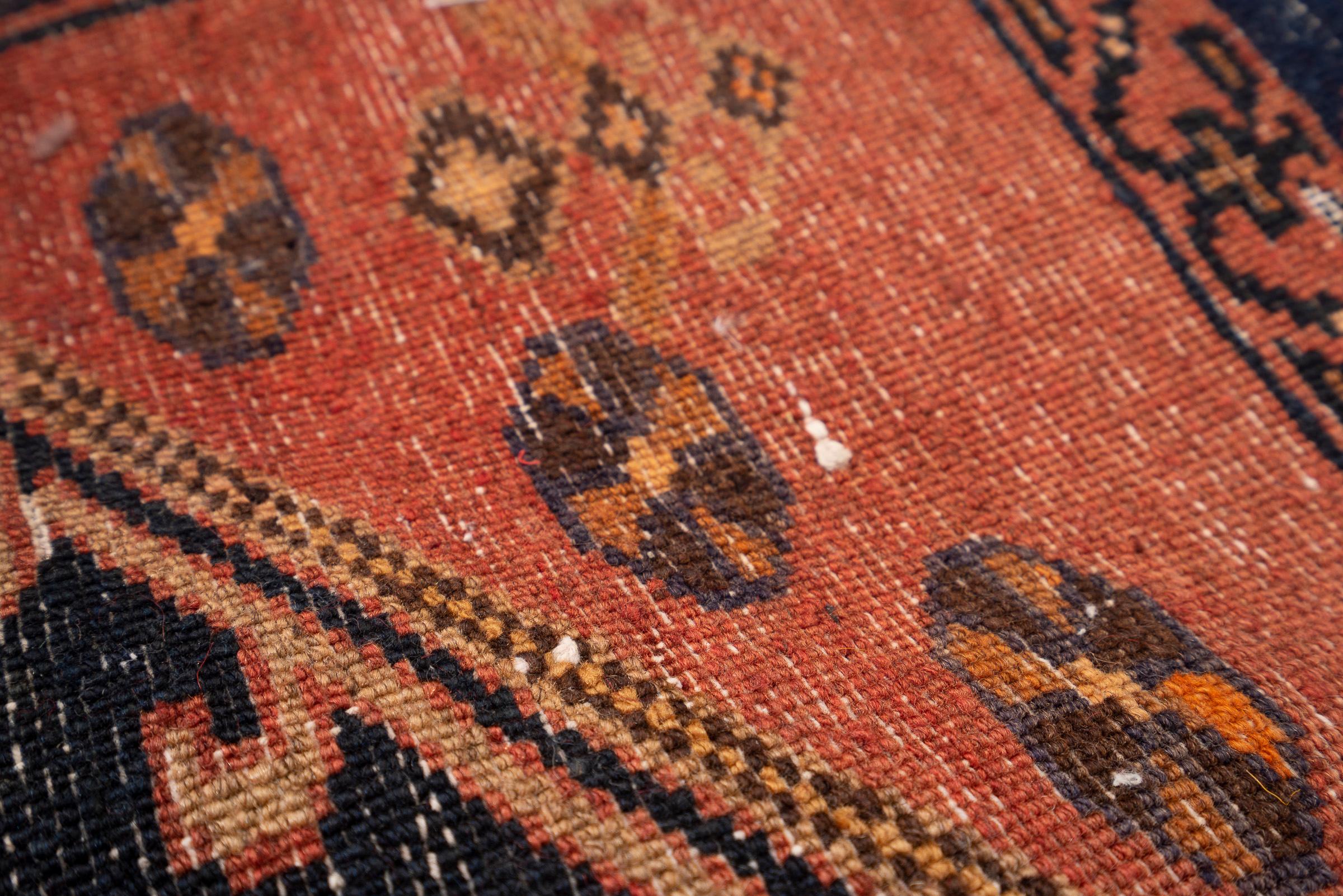 Antique Bijar Triple Medallion Persian Runner Rug, Navy Field, 1890–1910