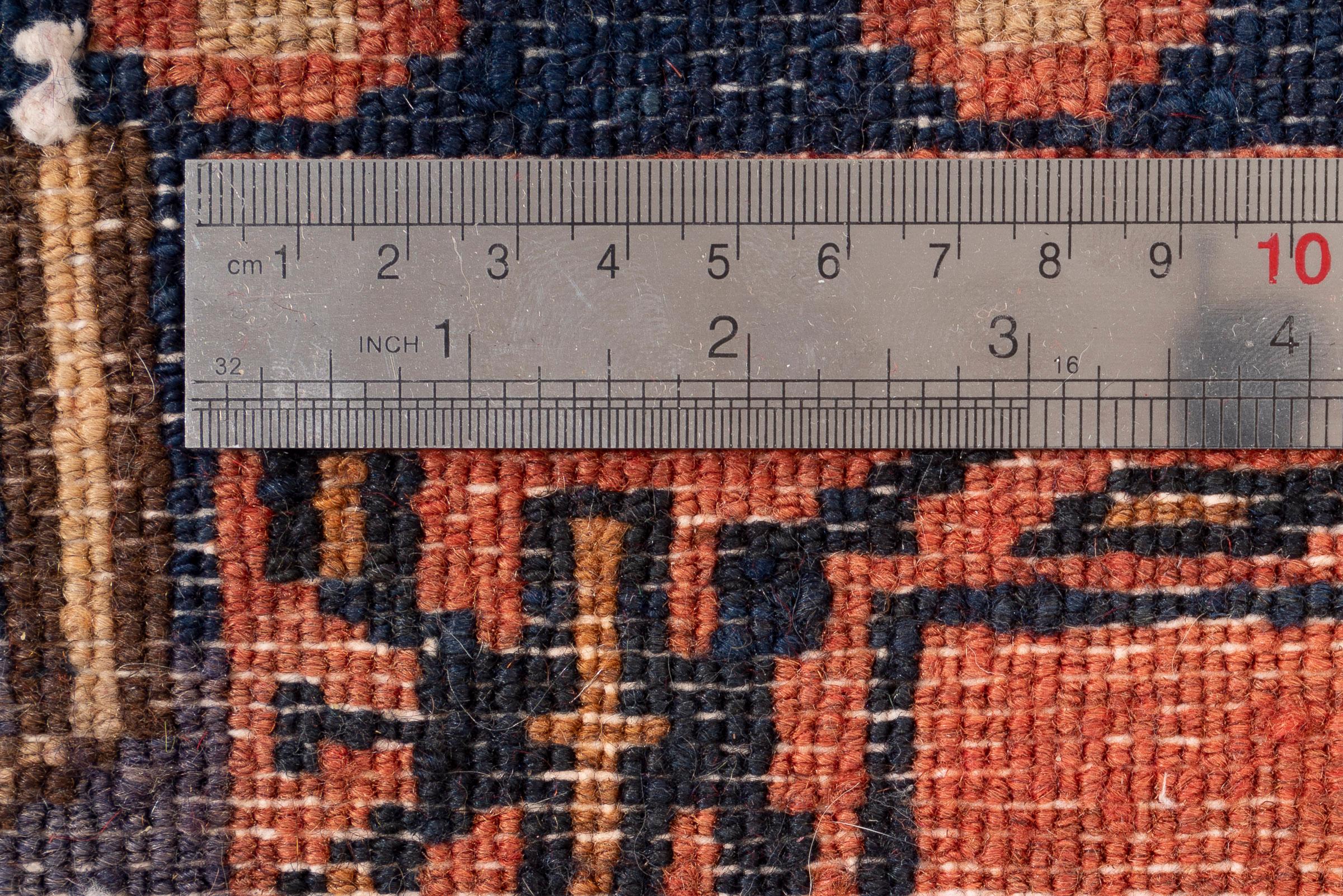 Antique Bijar Triple Medallion Persian Runner Rug, Navy Field, 1890–1910