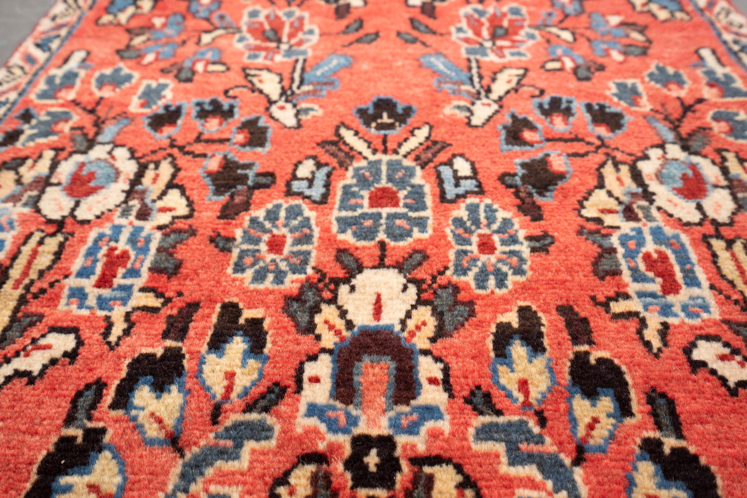 Vintage Sarouk American Flower Persian Runner Rug