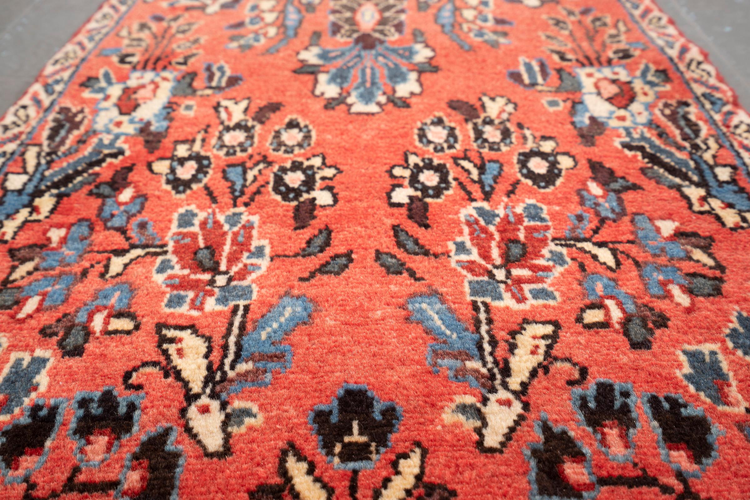 Vintage Sarouk American Flower Persian Runner Rug