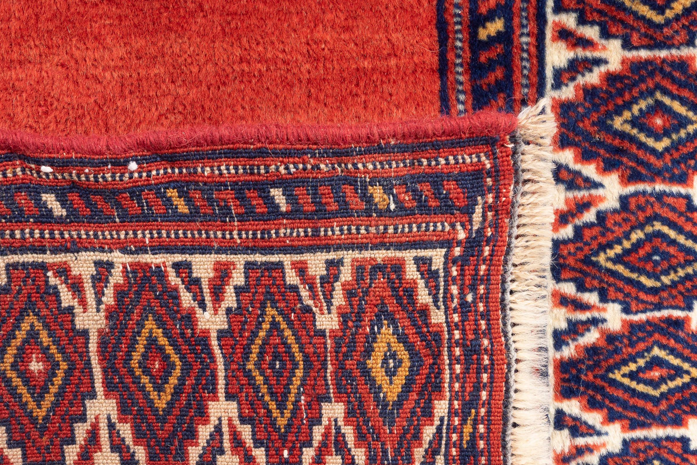 Vintage Fine Torkaman Red field Persian Runner Rug