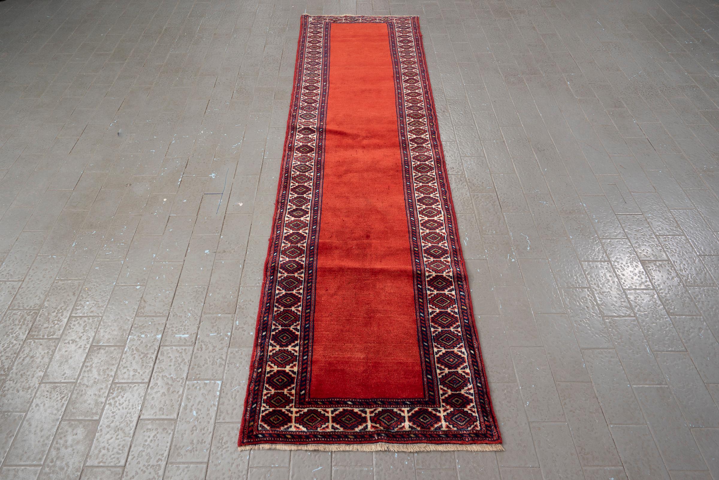 Vintage Fine Torkaman Red field Persian Runner Rug