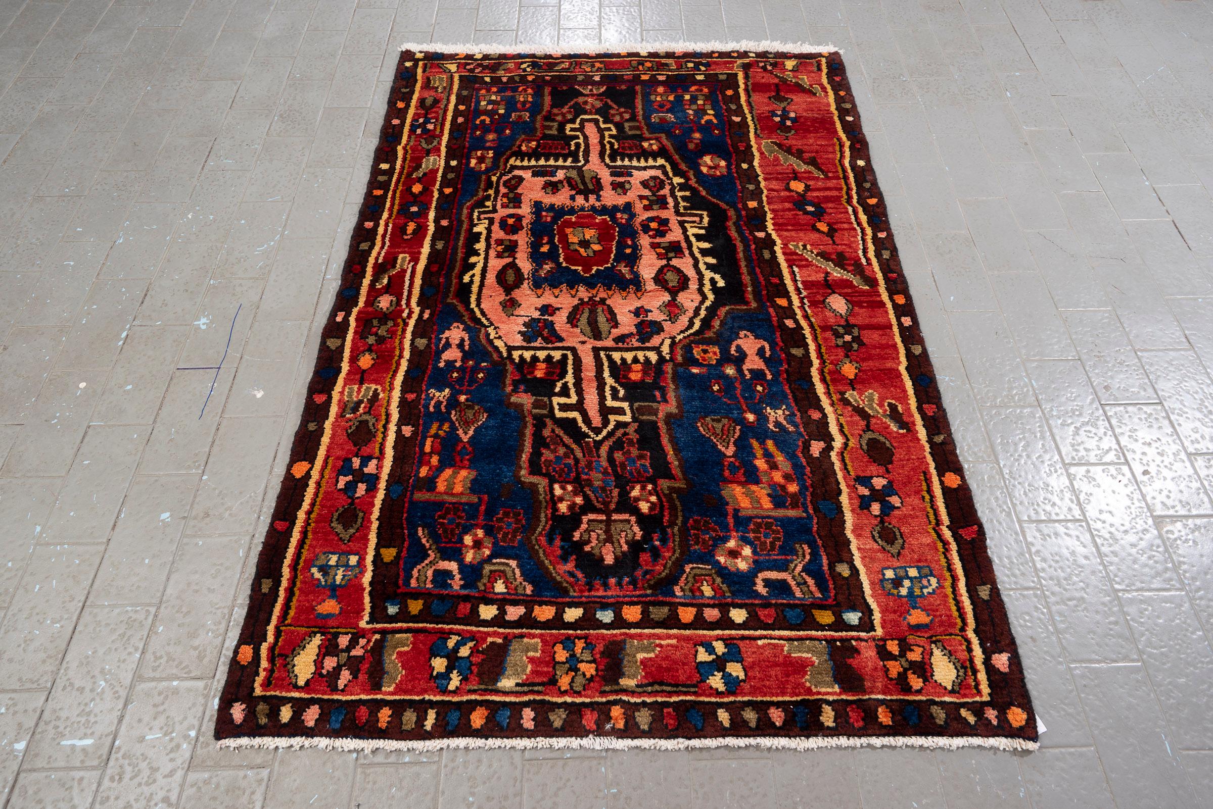 Antique Nahavand Nili Qalat Figures Persian Rug