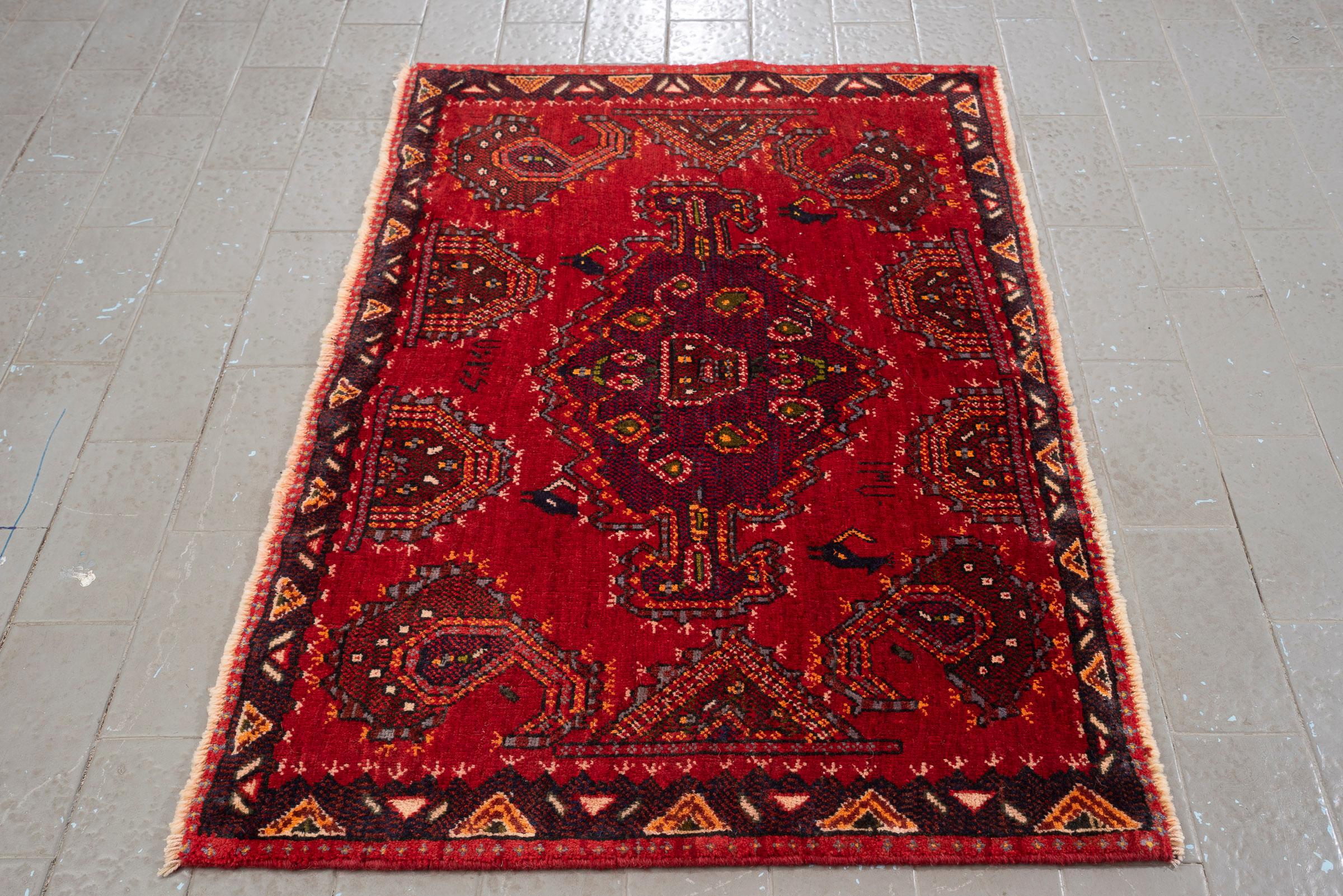 Vintage Kerman Dated (1990) Morqi Persian Poshti Rug