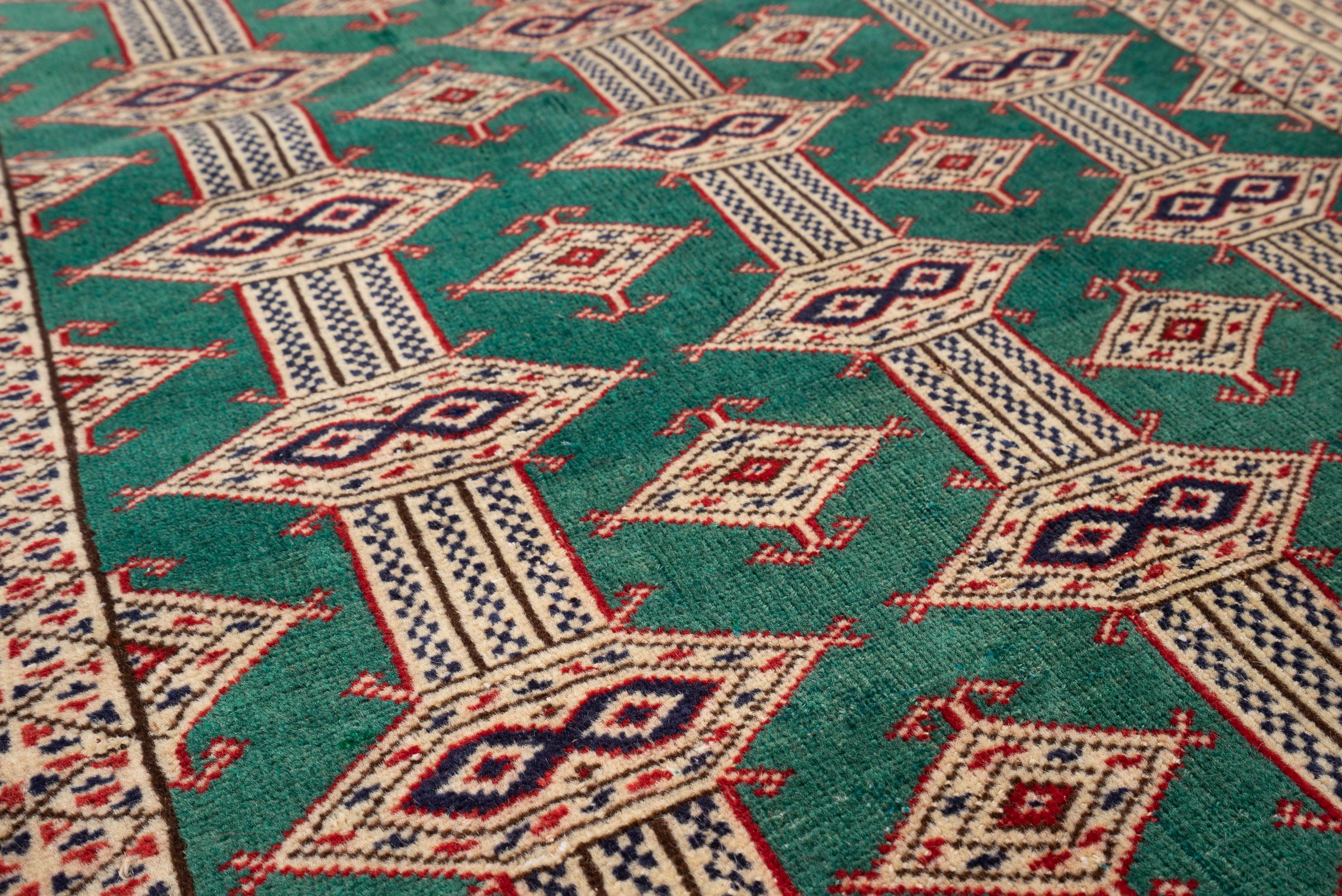 Vintage Fine Torkaman Yamut Qafse Gool Green Persian Rug