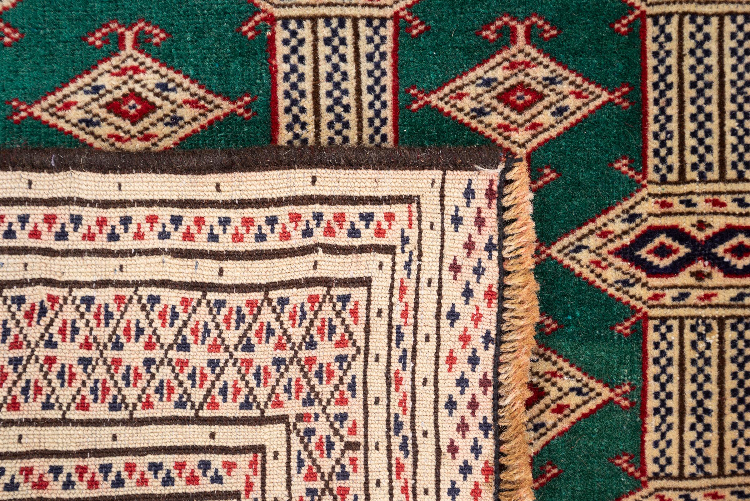 Vintage Fine Torkaman Yamut Qafse Gool Green Persian Rug