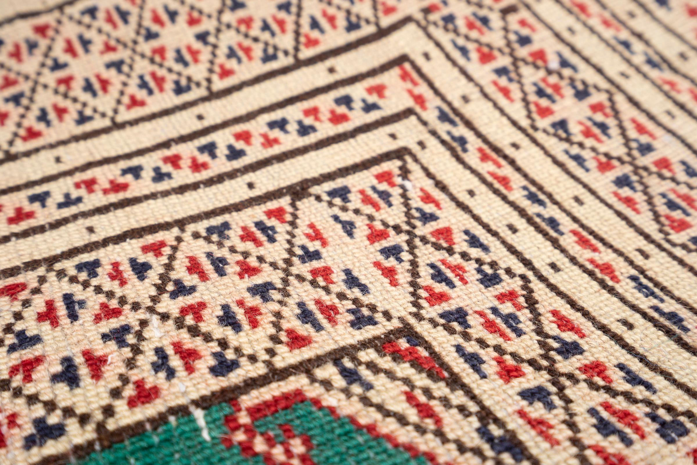 Vintage Fine Torkaman Yamut Qafse Gool Green Persian Rug