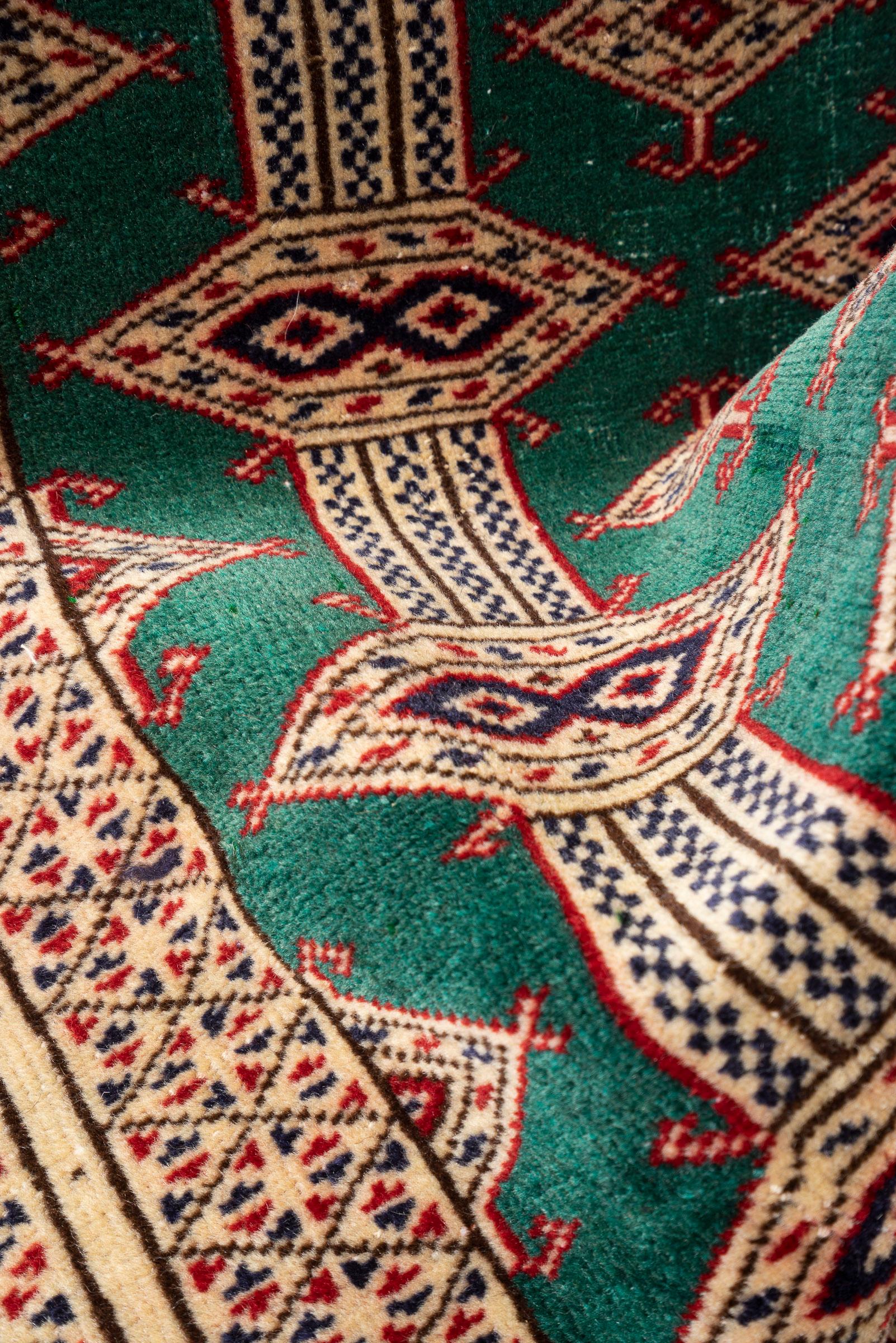 Vintage Fine Torkaman Yamut Qafse Gool Green Persian Rug