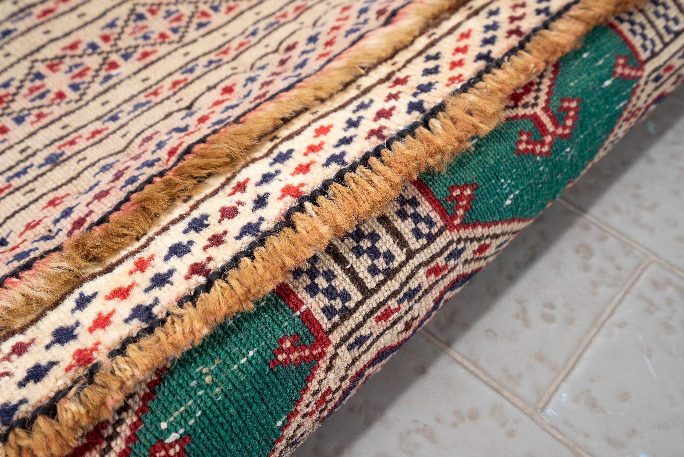 Vintage Fine Torkaman Yamut Qafse Gool Green Persian Rug