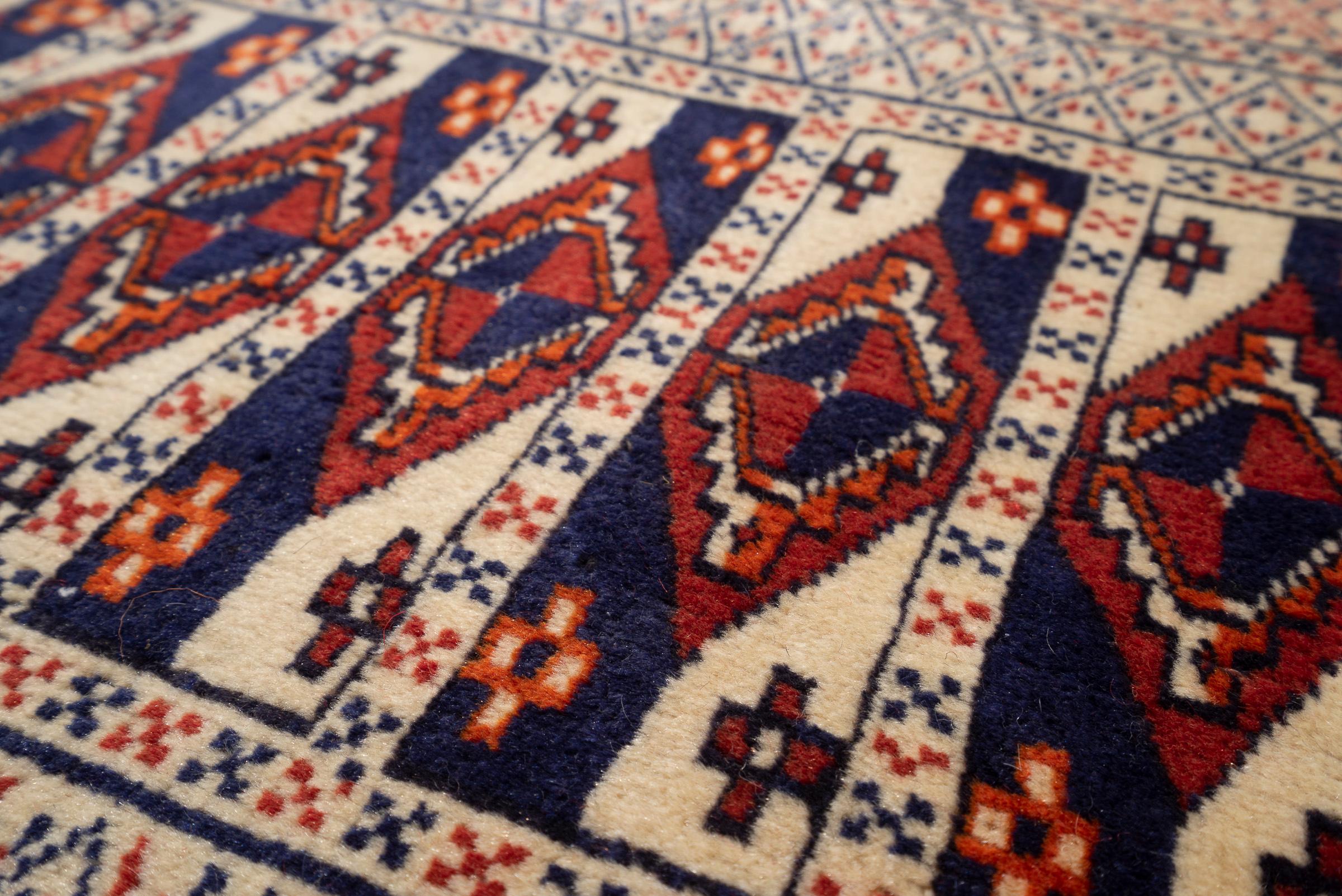Vintage Fine Torkaman Yamut Qafse Gool Persian Poshti Rug