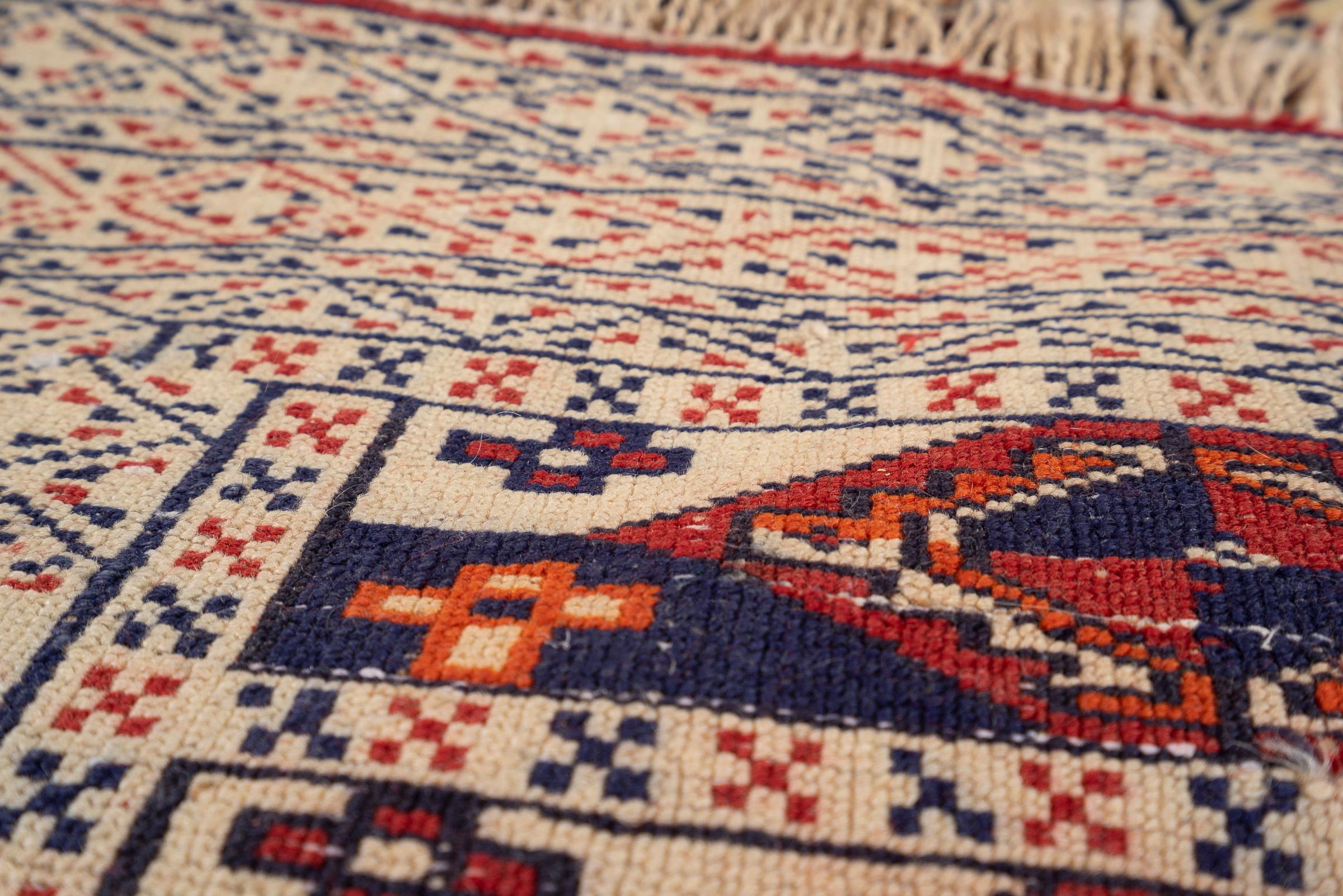 Vintage Fine Torkaman Yamut Qafse Gool Persian Poshti Rug