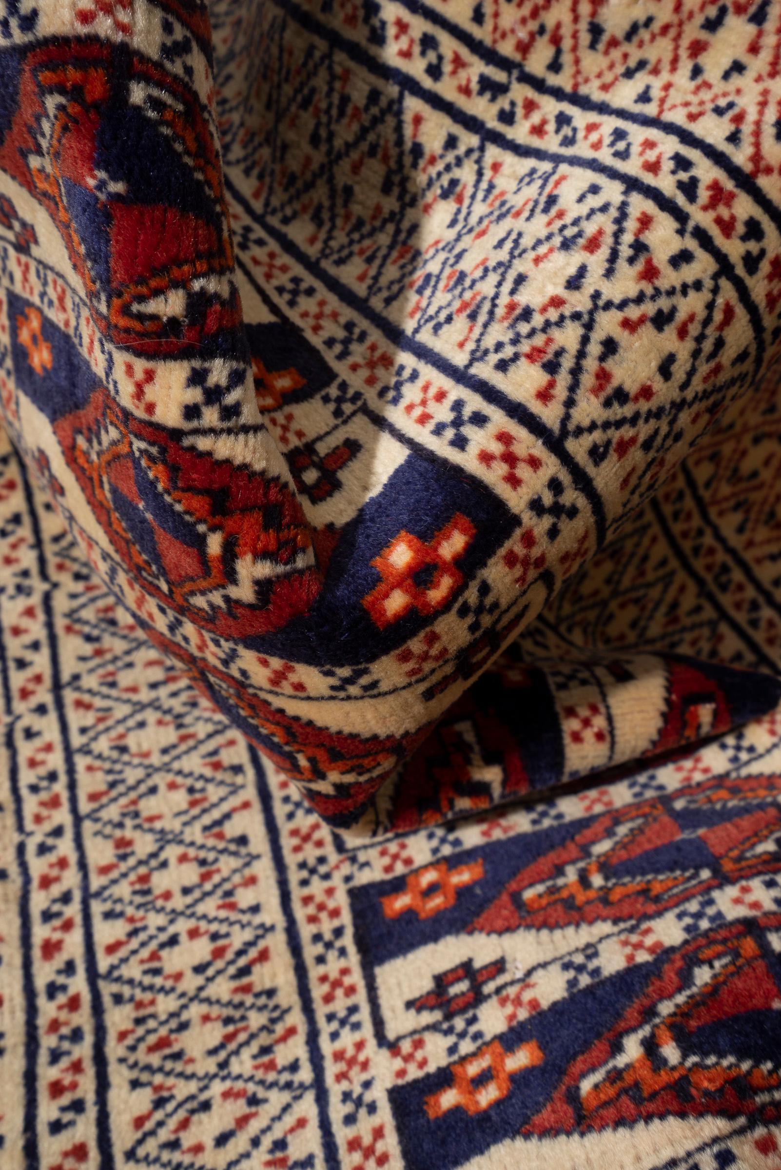 Vintage Fine Torkaman Yamut Qafse Gool Persian Poshti Rug