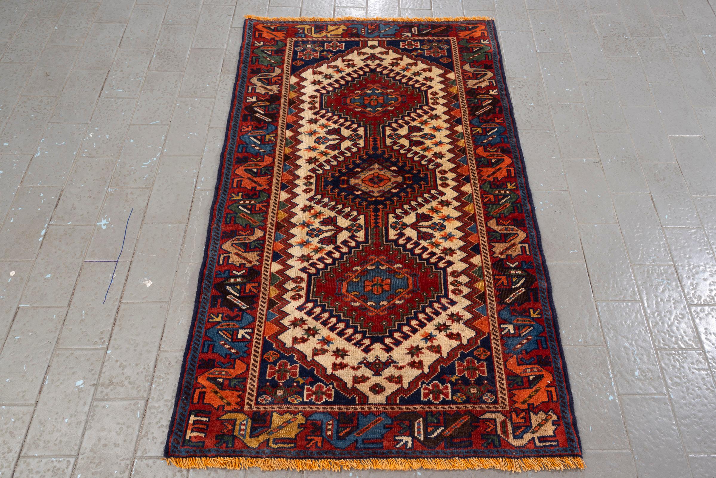 Antique Yalame Triple Toranj Persian Rug