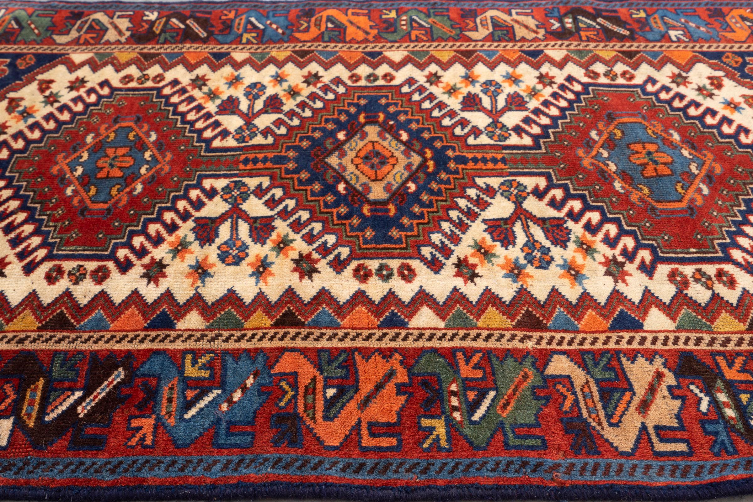 Antique Yalame Triple Toranj Persian Rug