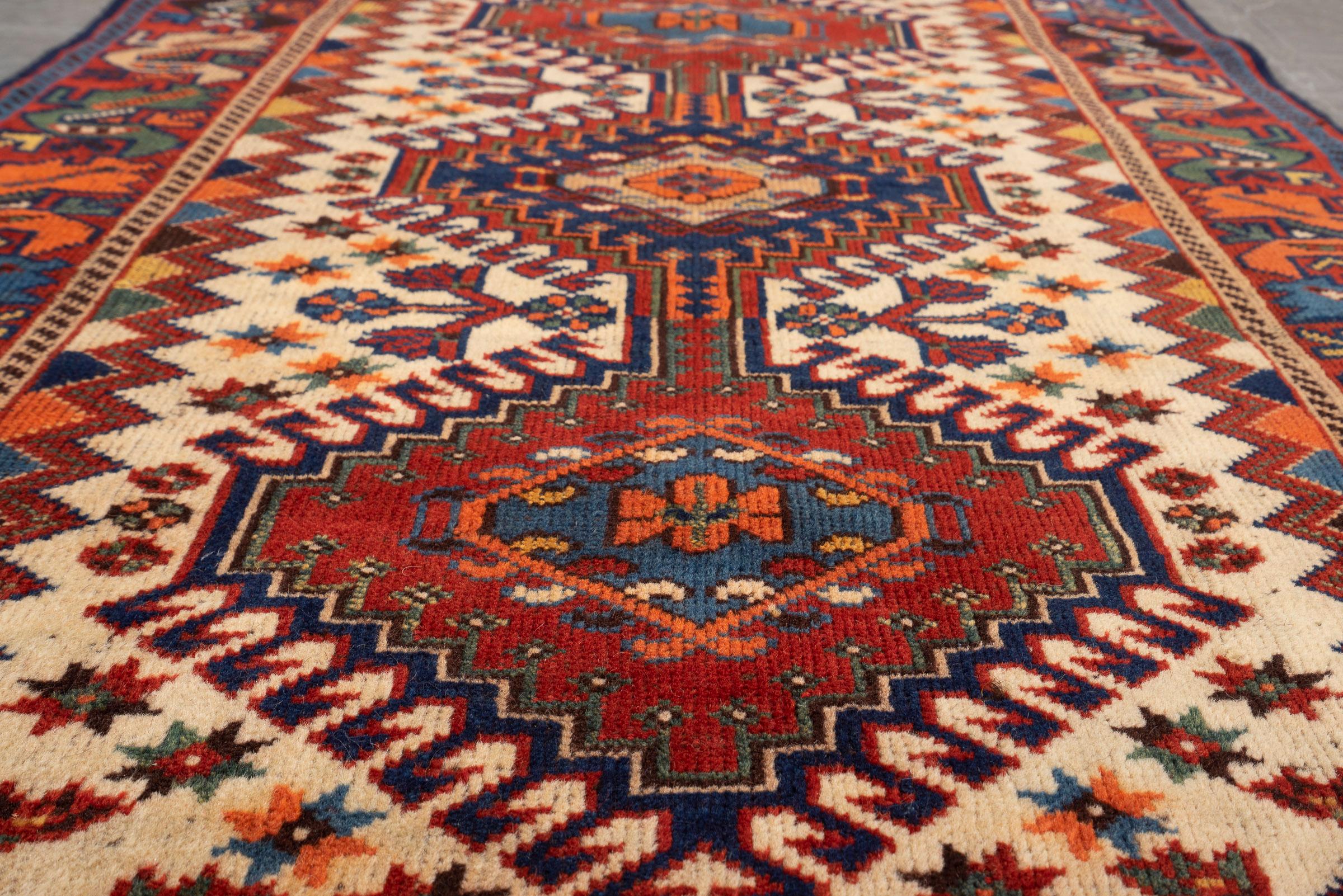 Antique Yalame Triple Toranj Persian Rug