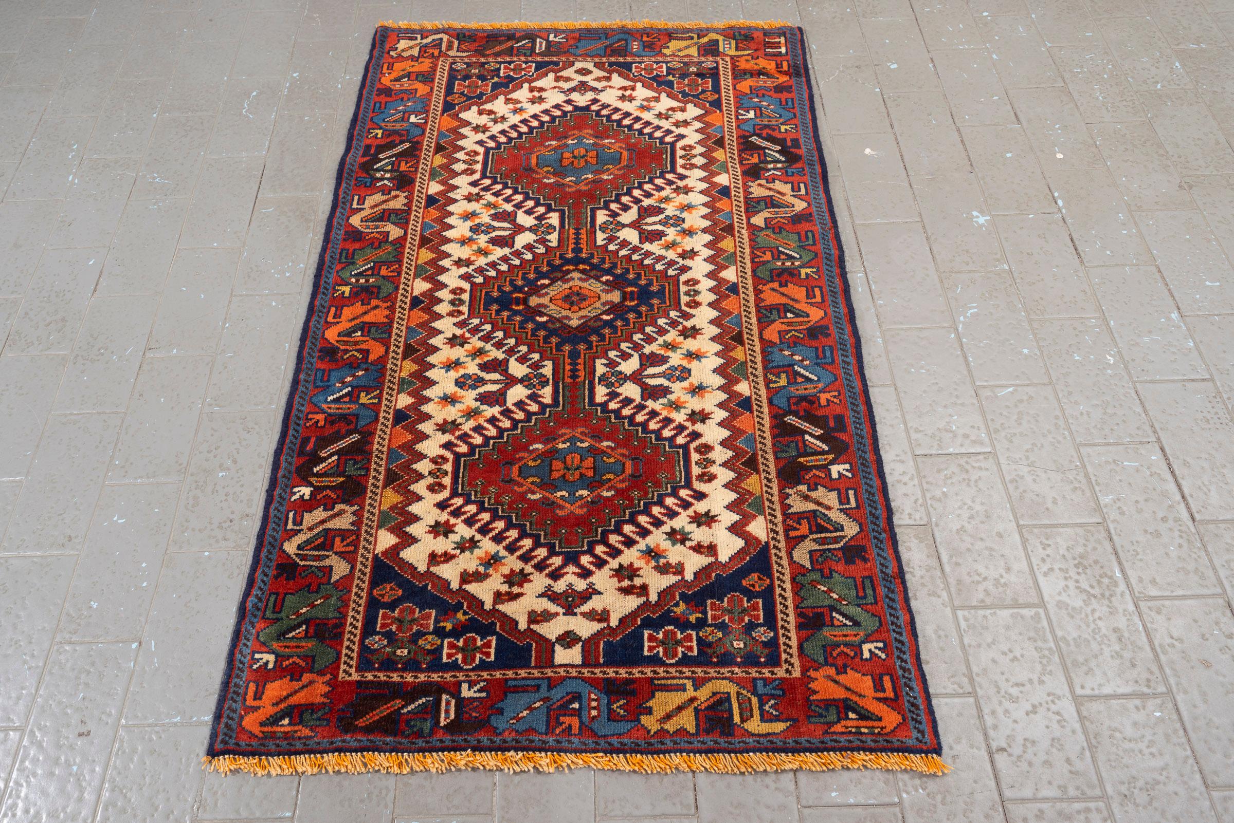 Antique Yalame Triple Toranj Persian Rug