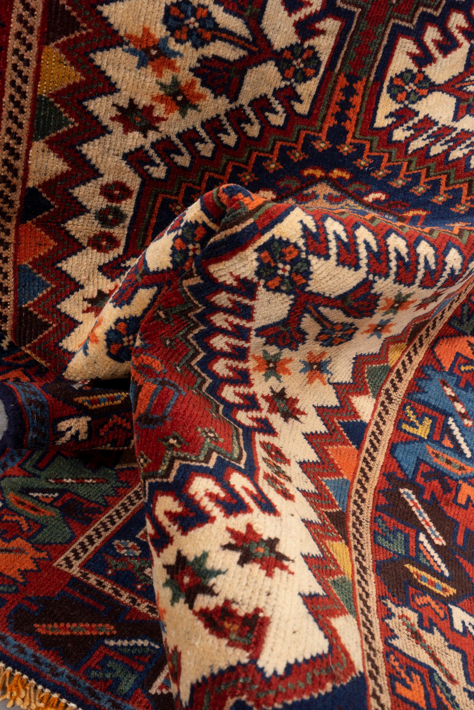 Antique Yalame Triple Toranj Persian Rug