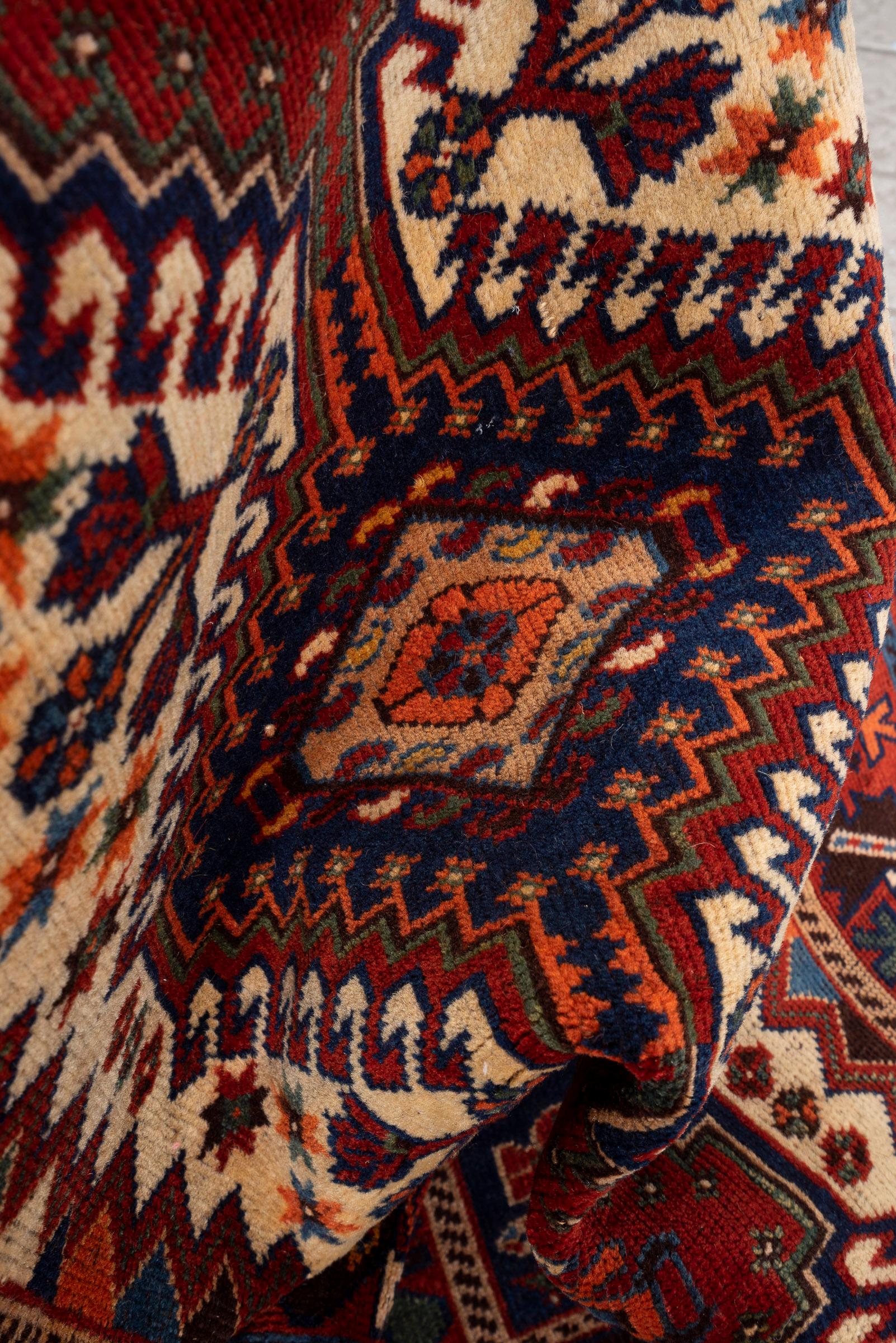 Antique Yalame Triple Toranj Persian Rug