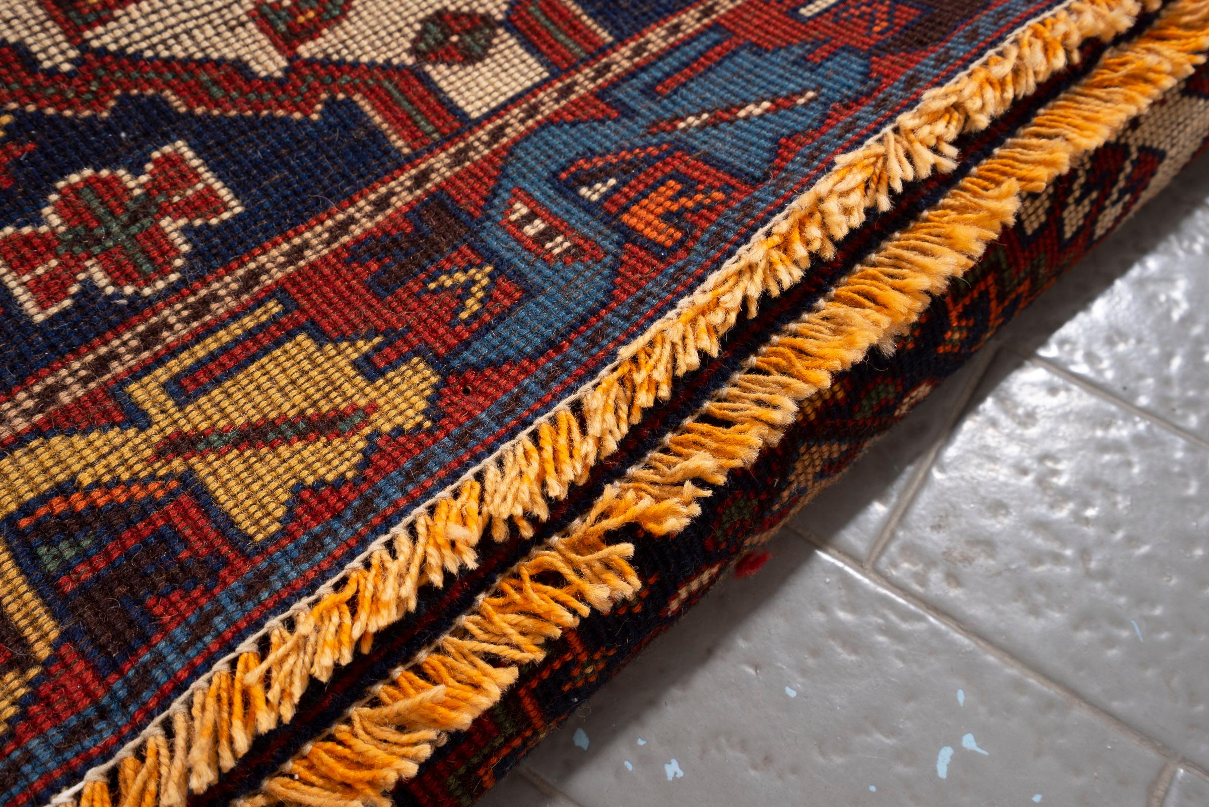 Antique Yalame Triple Toranj Persian Rug