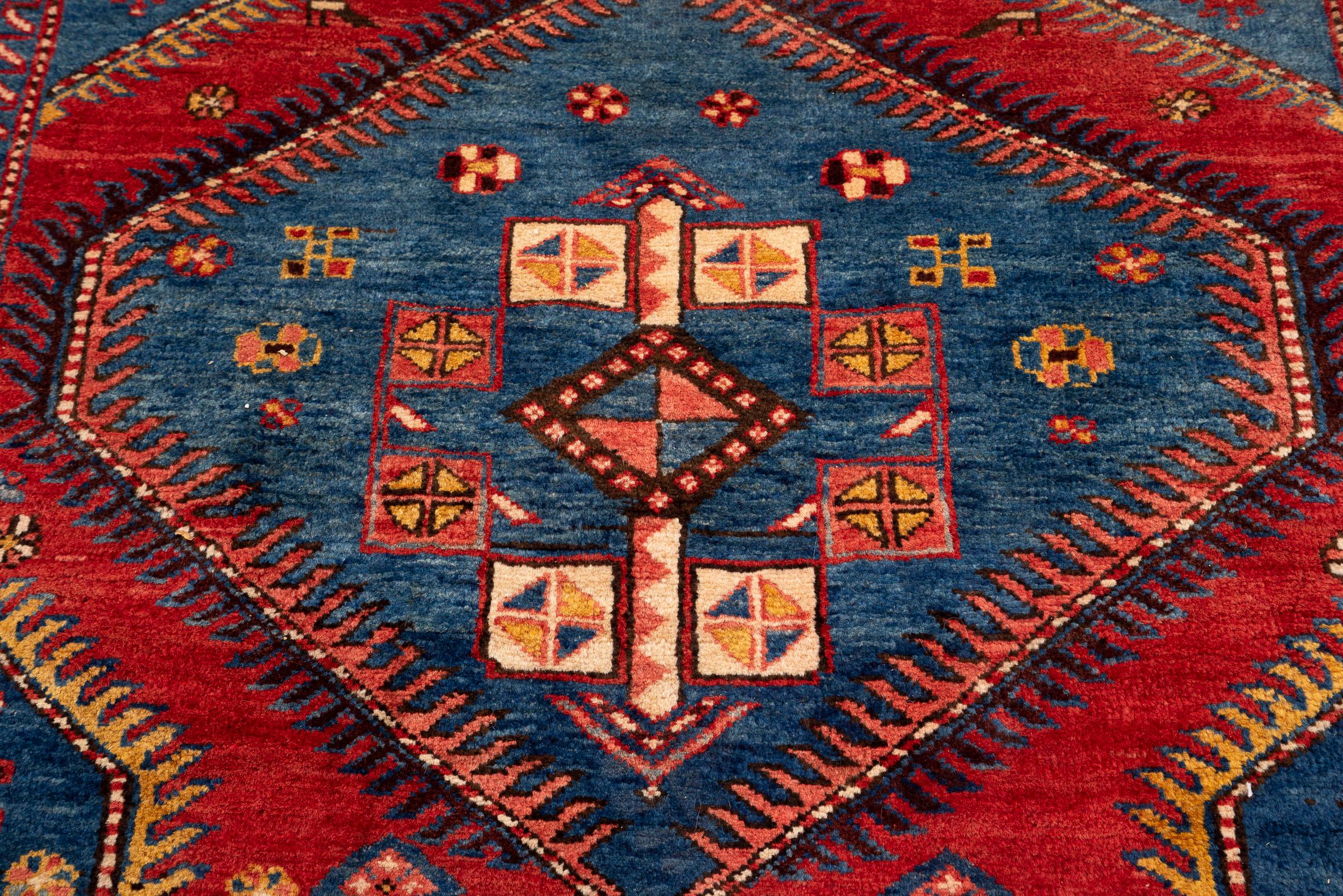 Antique Fine Heriz Five Toranj Golden Frame Persian Runner Rug