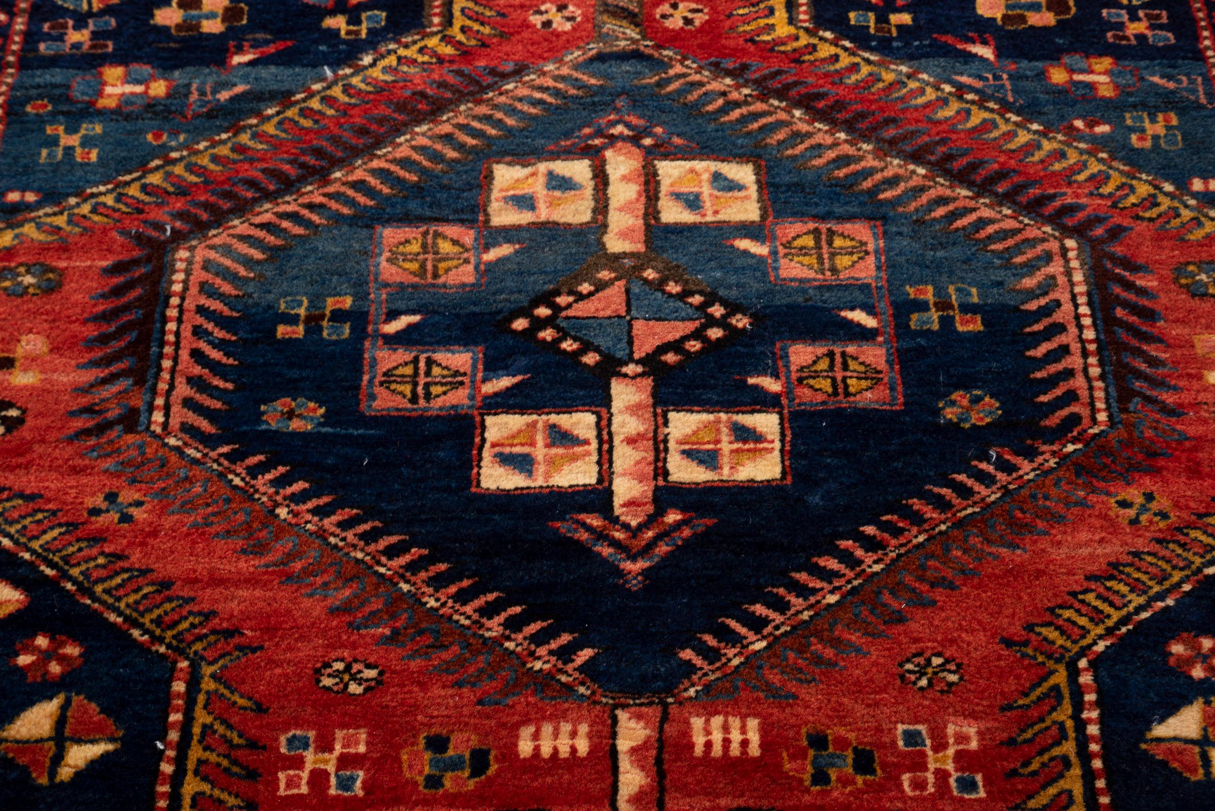 Antique Fine Heriz Five Toranj Golden Frame Persian Runner Rug