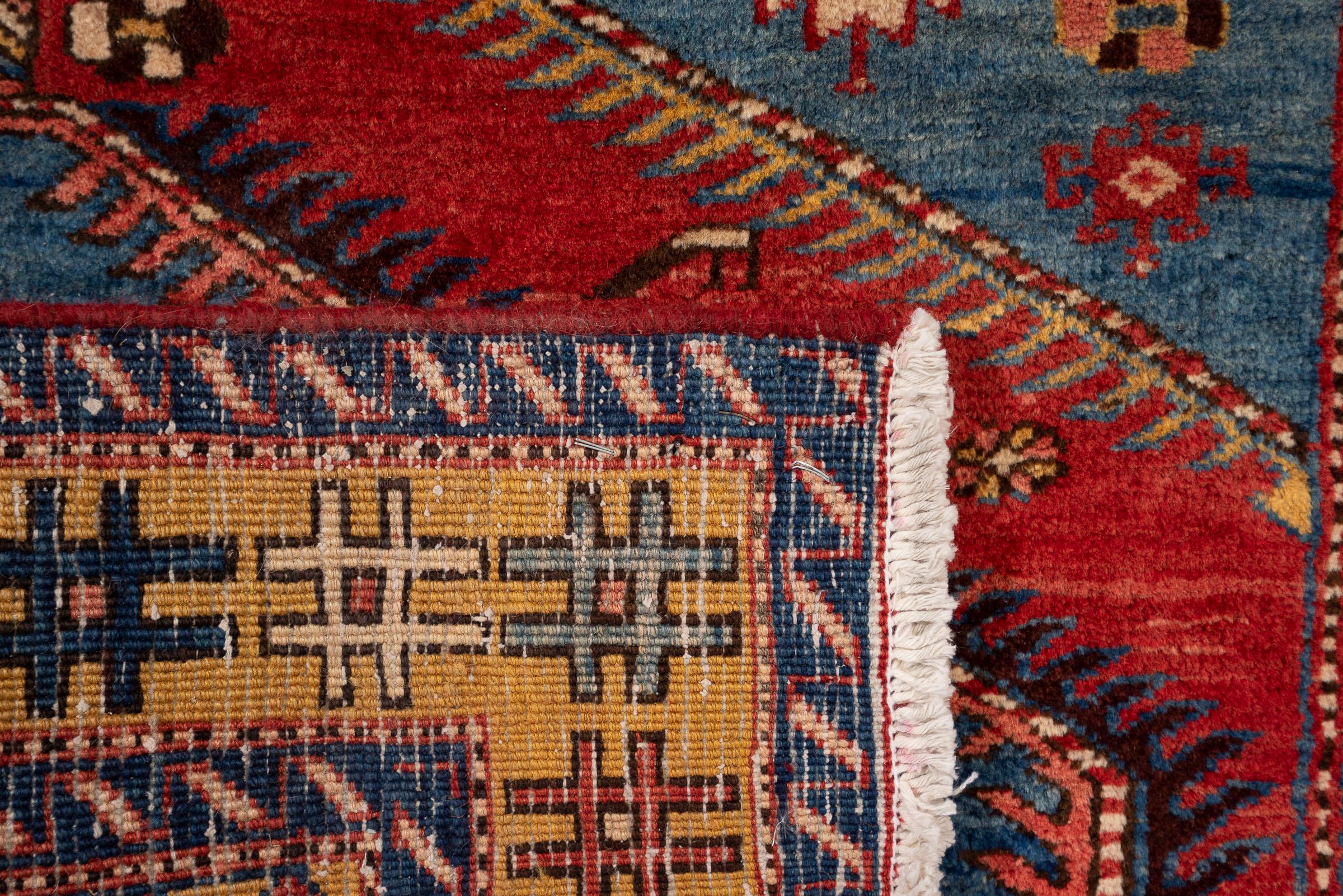 Antique Fine Heriz Five Toranj Golden Frame Persian Runner Rug