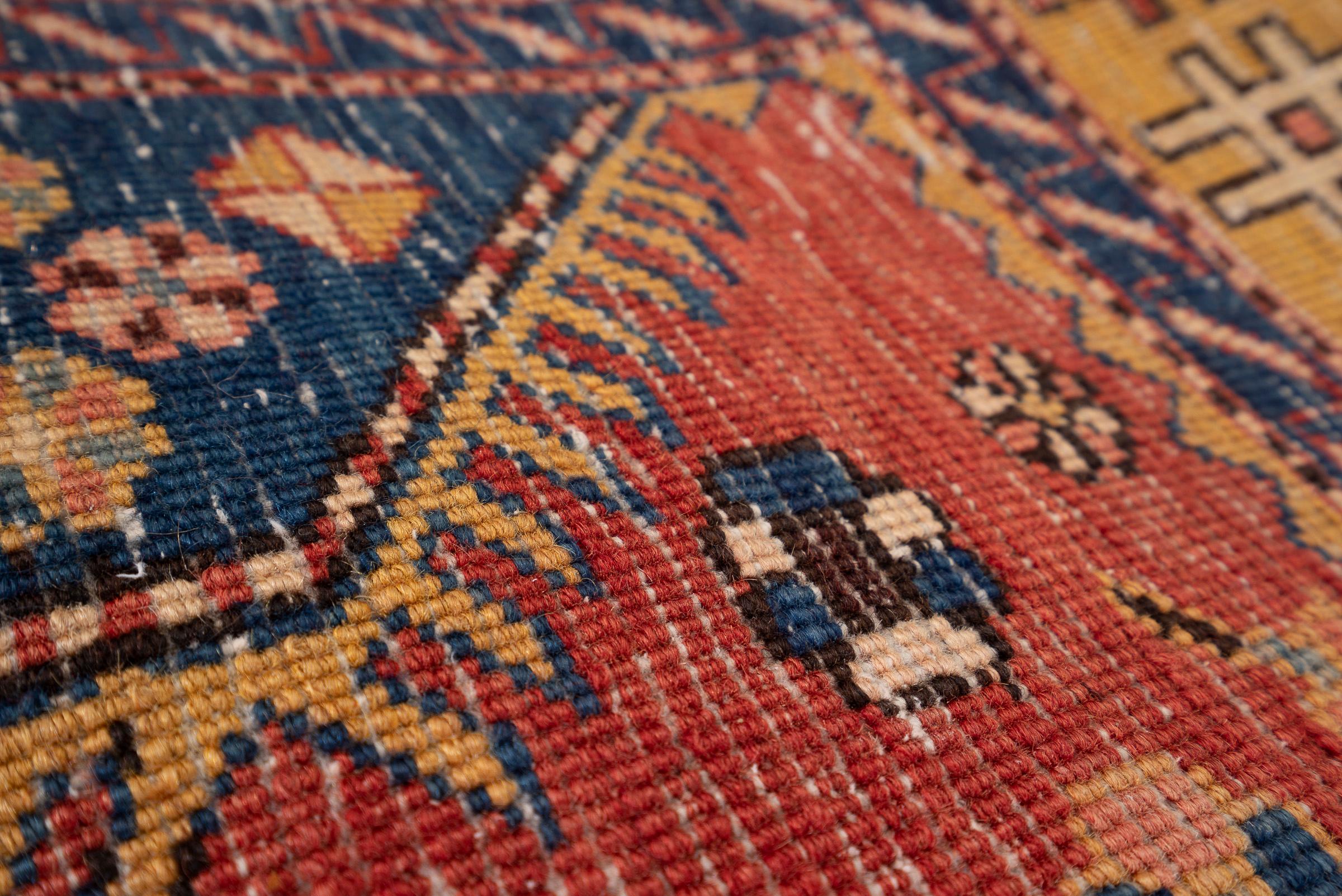 Antique Fine Heriz Five Toranj Golden Frame Persian Runner Rug