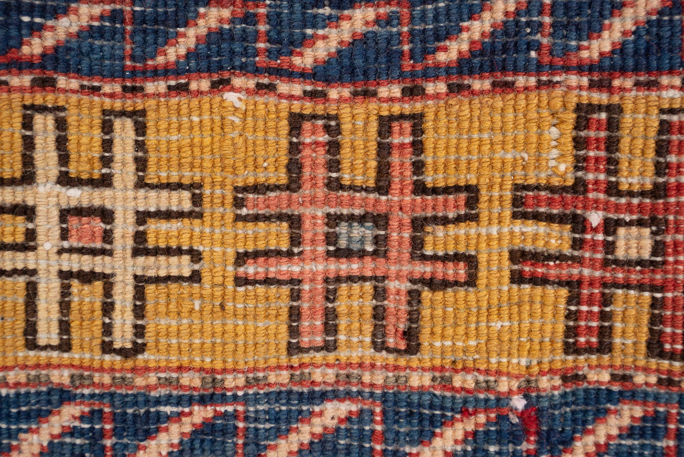 Antique Fine Heriz Five Toranj Golden Frame Persian Runner Rug