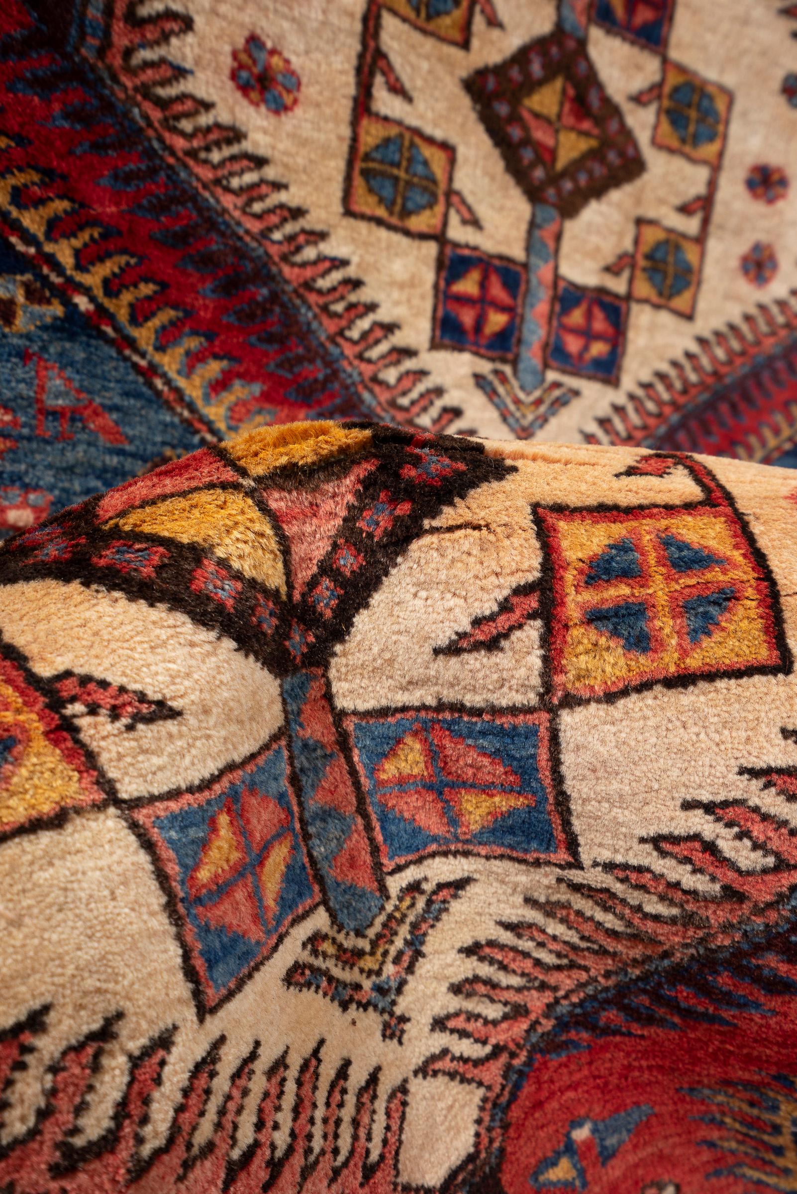 Antique Fine Heriz Five Toranj Golden Frame Persian Runner Rug