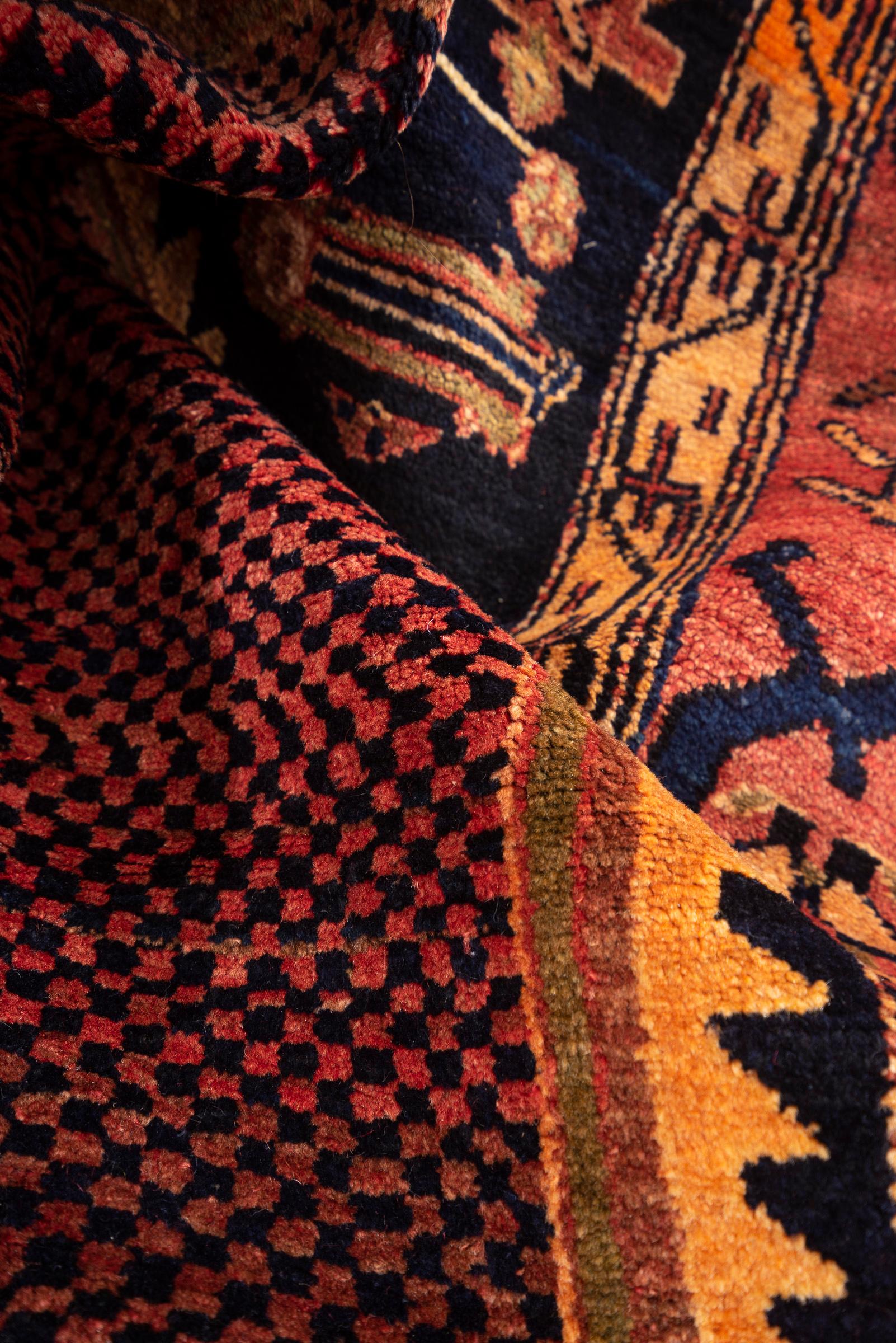 Antique Bijar Triple Medallion Persian Rug, Indigo Field, 1890–1910
