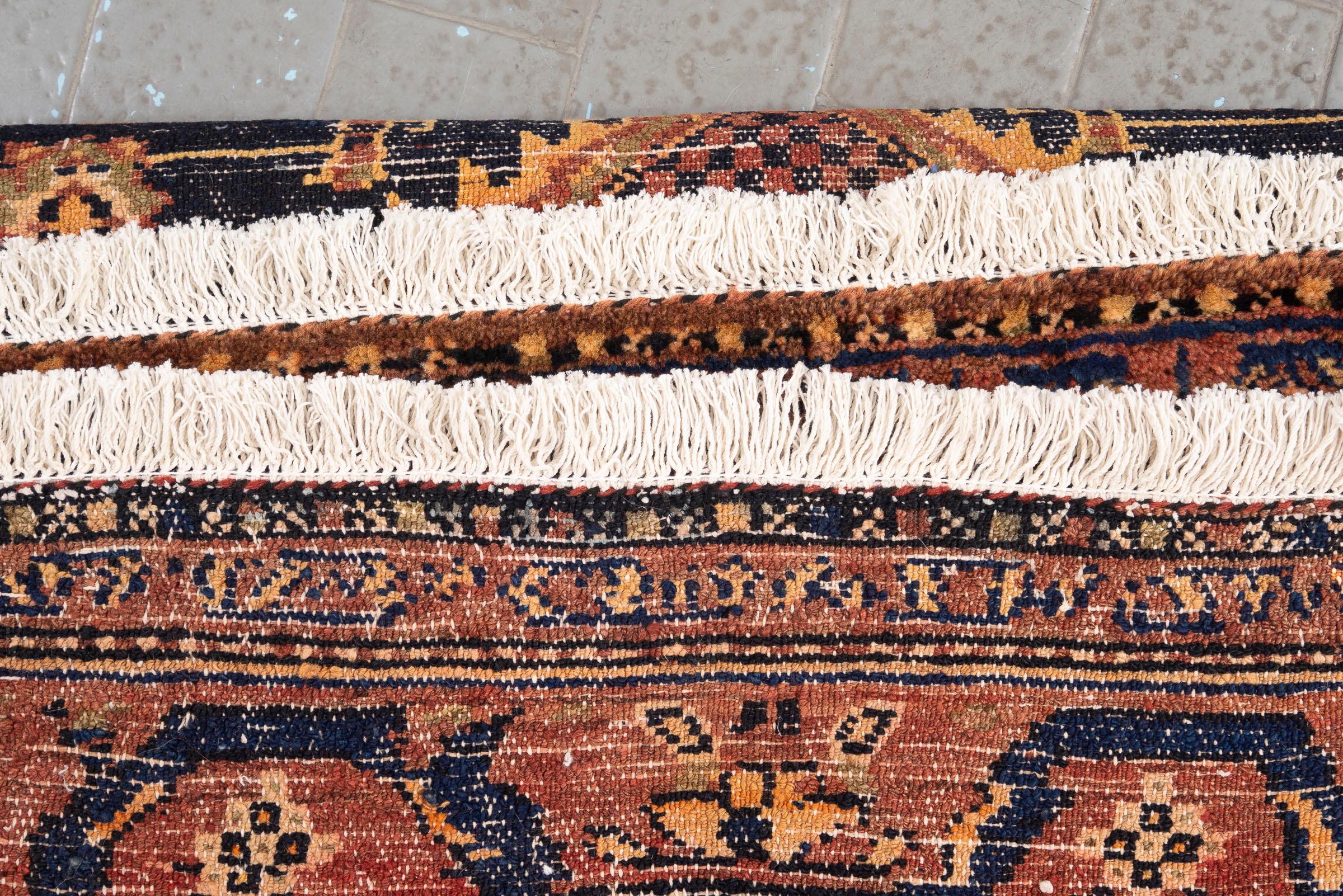 Antique Bijar Triple Medallion Persian Rug, Indigo Field, 1890–1910