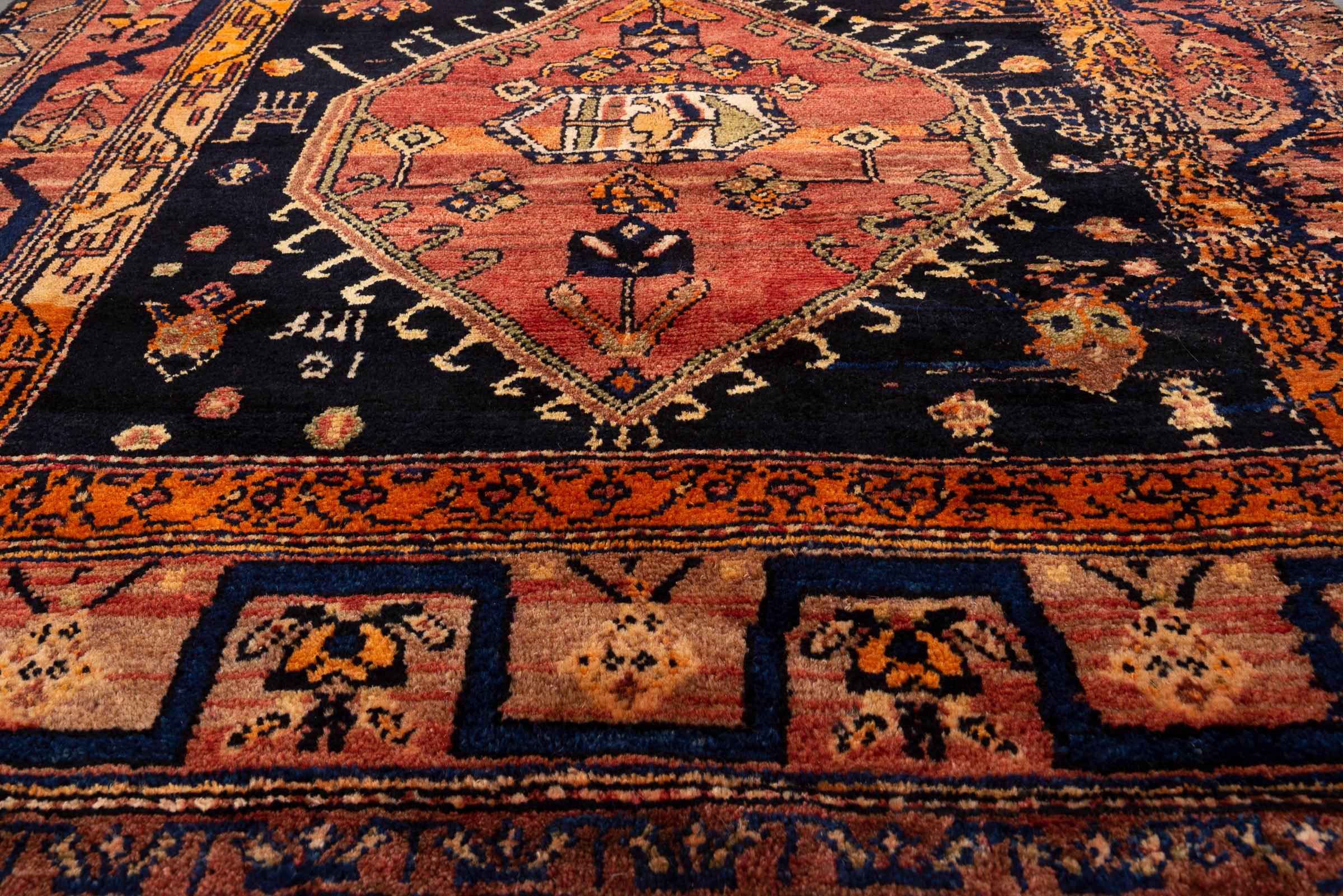 Antique Bijar Triple Medallion Persian Rug, Indigo Field, 1890–1910