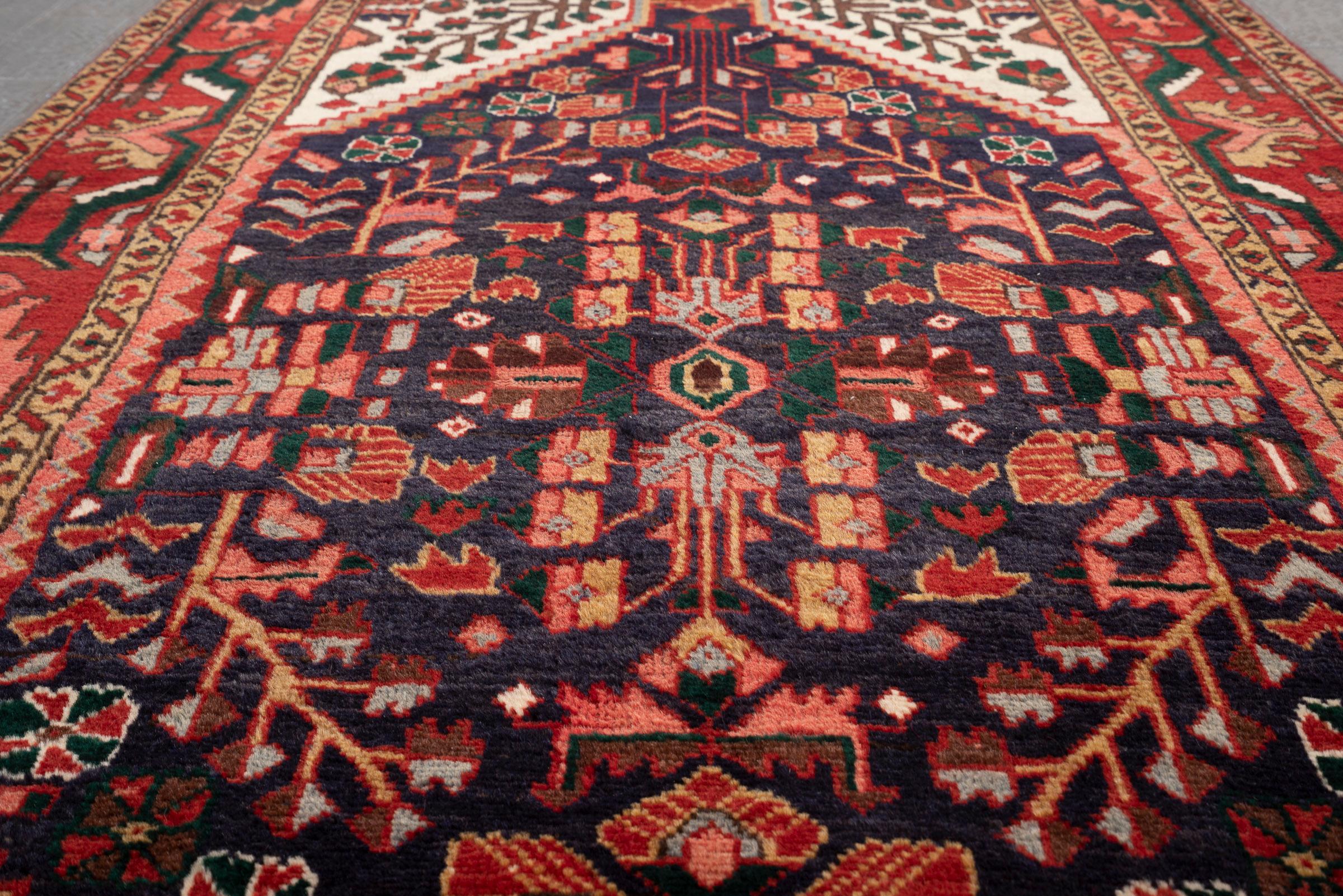 Antique Bakhshayesh Persian Runner Rug with Stepped Medallion, c. 1910–1930
