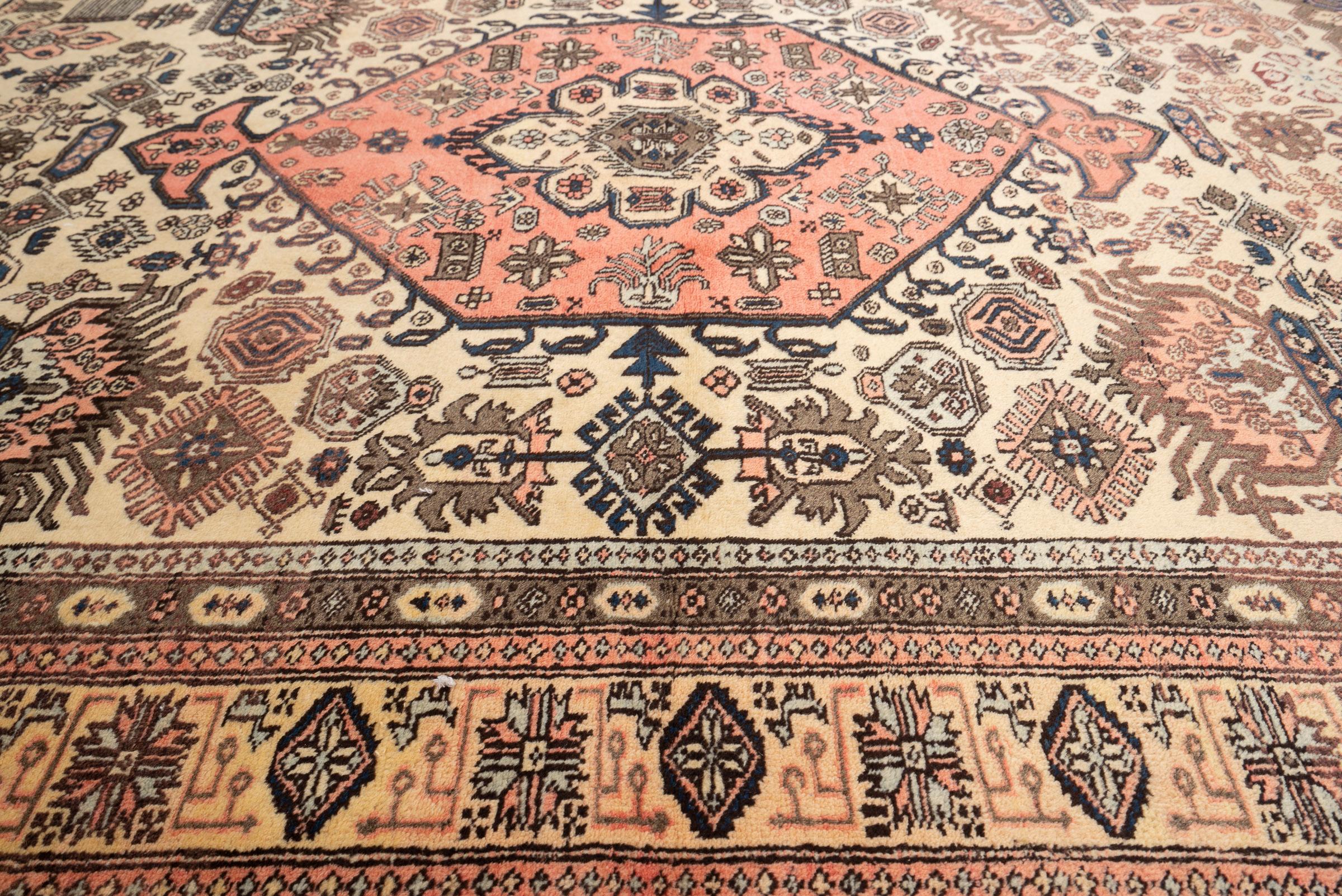 Vintage Ardabil Fine Cream and Pink Persian Rug