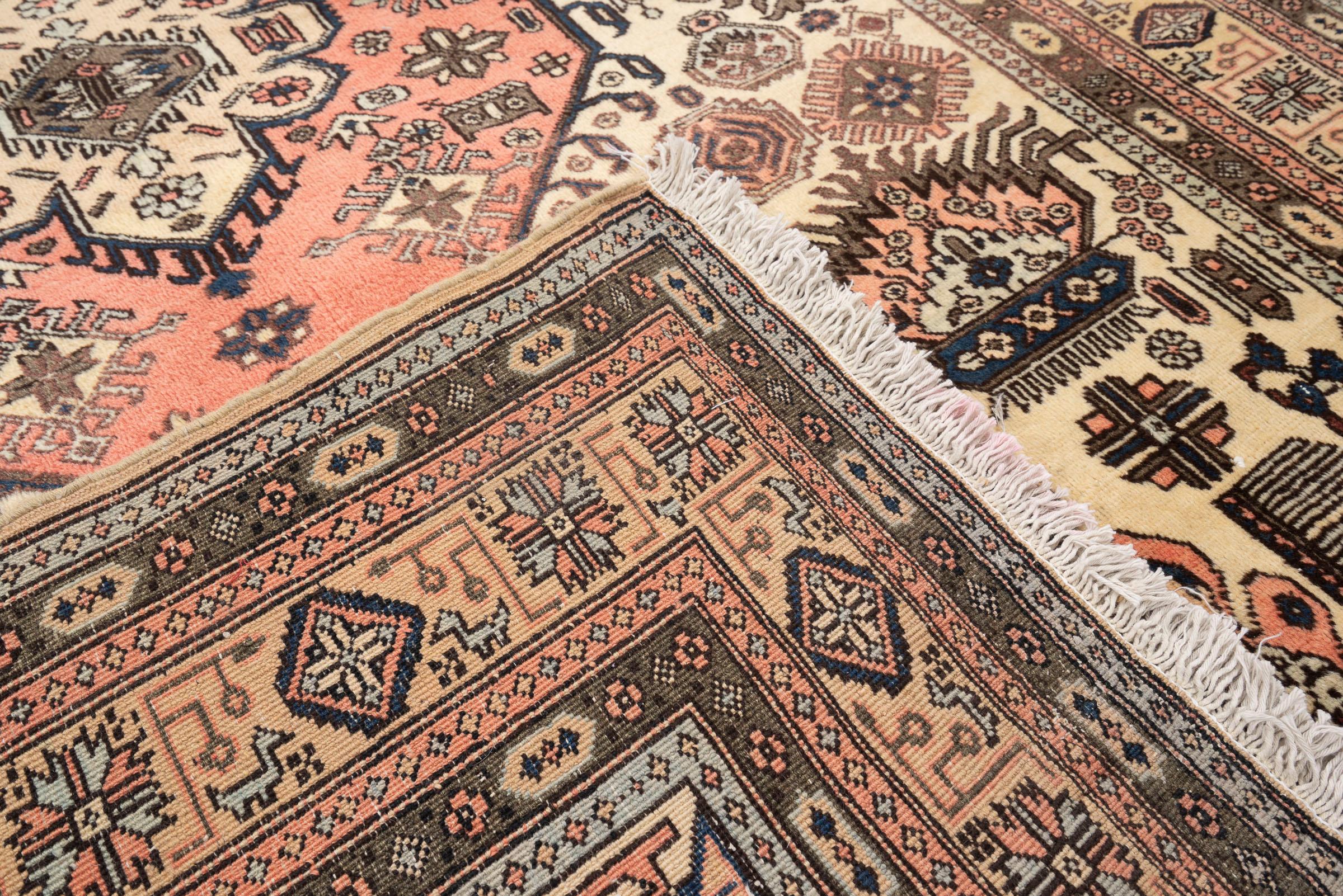 Vintage Ardabil Fine Cream and Pink Persian Rug