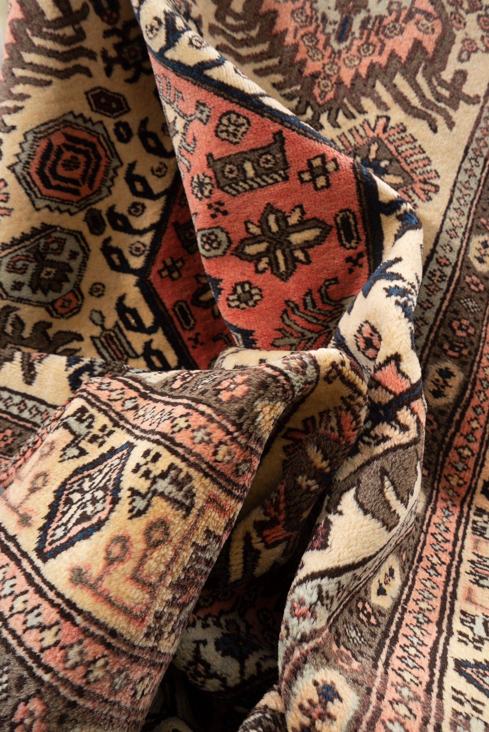 Vintage Ardabil Fine Cream and Pink Persian Rug