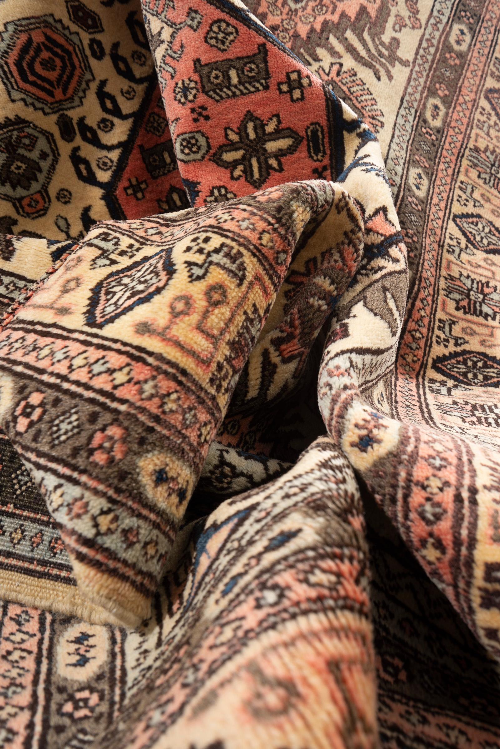 Vintage Ardabil Fine Cream and Pink Persian Rug