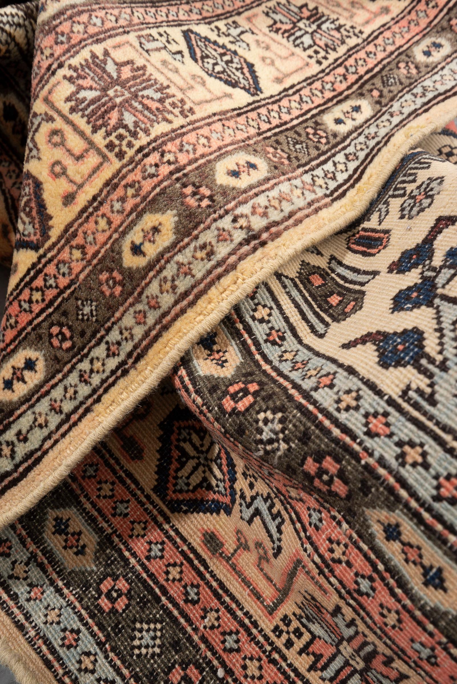 Vintage Ardabil Fine Cream and Pink Persian Rug