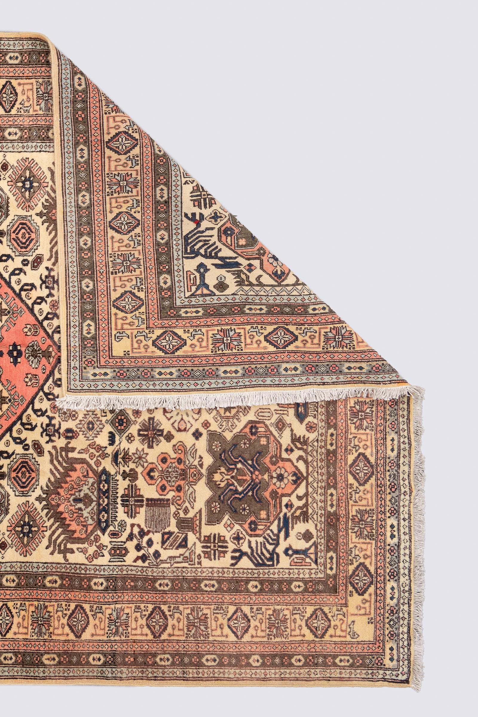 Vintage Ardabil Fine Cream and Pink Persian Rug