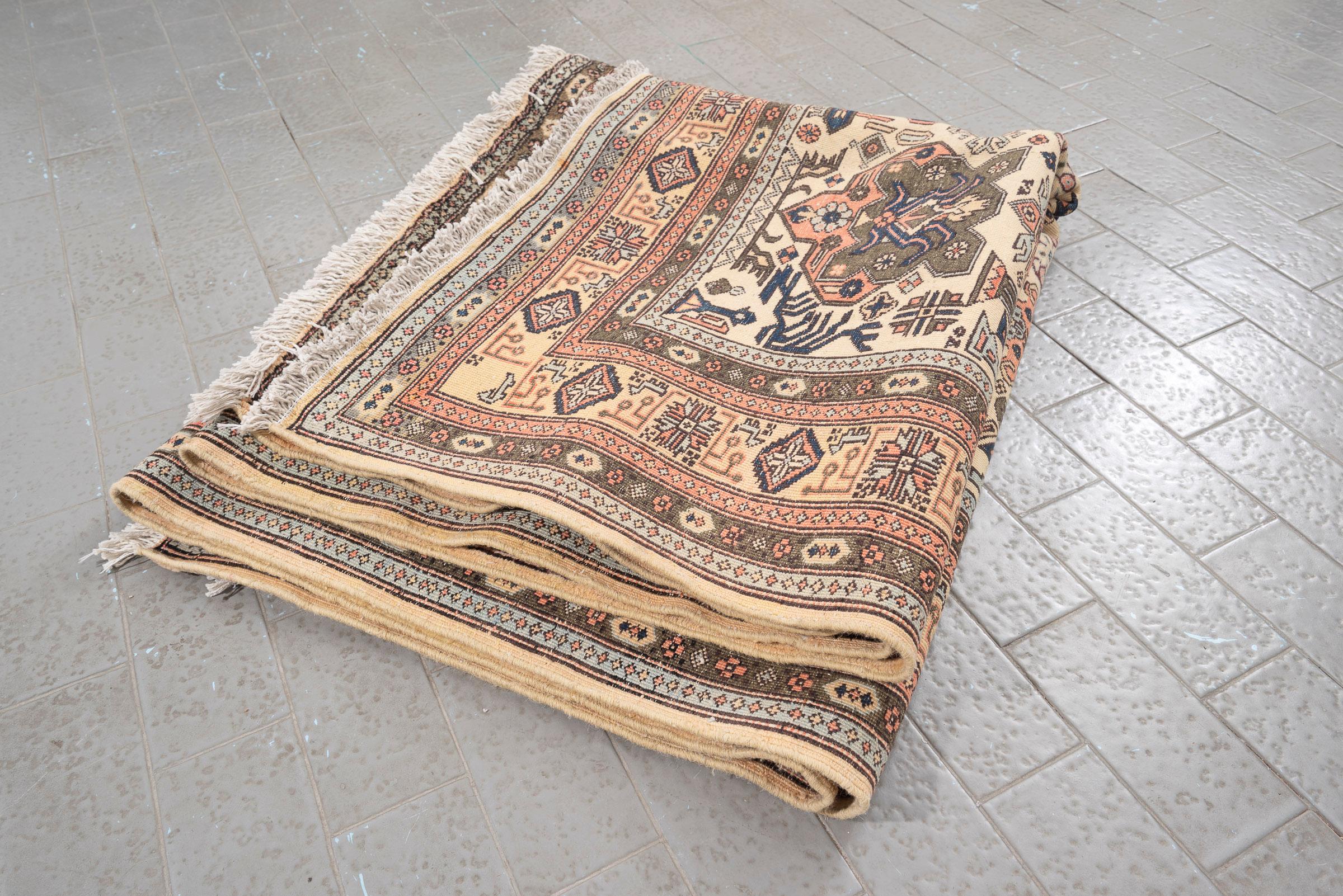 Vintage Ardabil Fine Cream and Pink Persian Rug