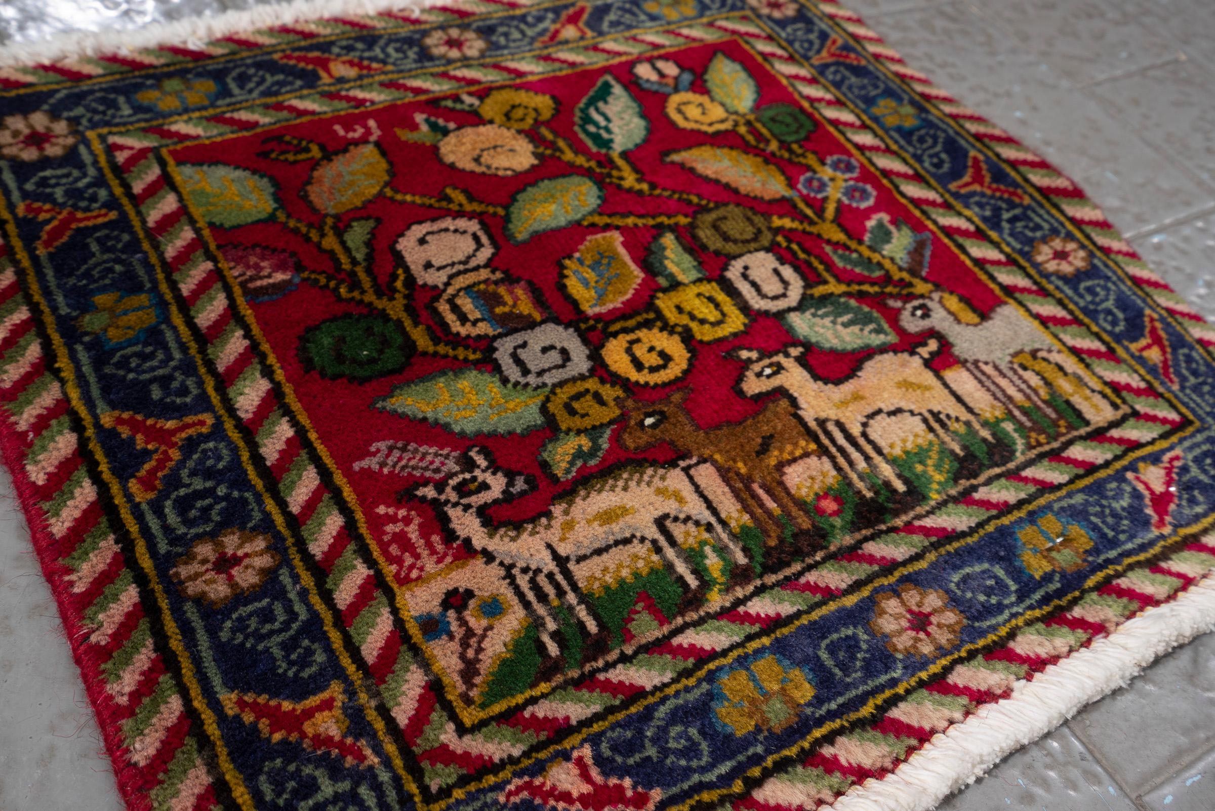 Vintage Tabriz Pictorial Persian Poshti Rug