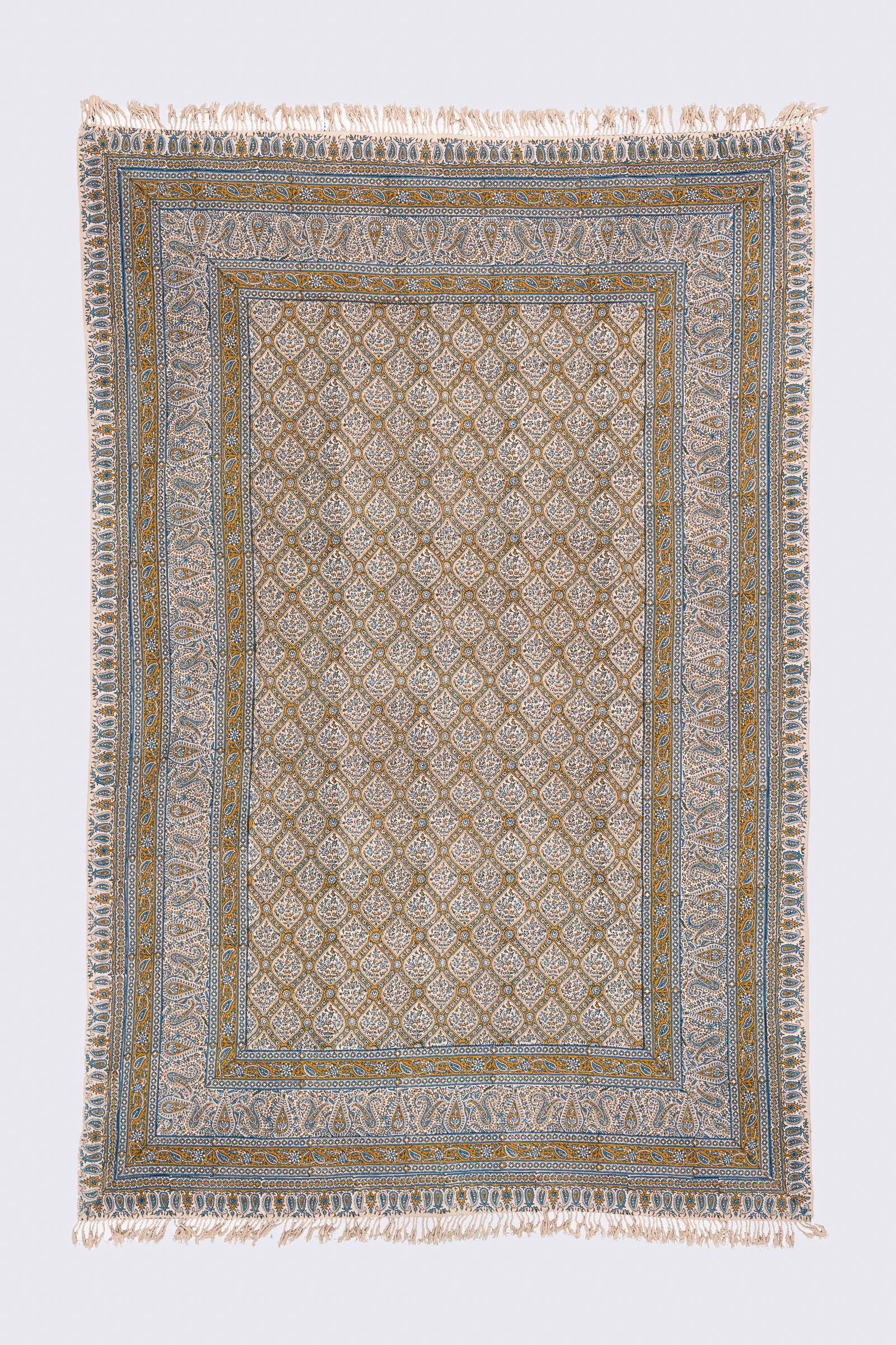 Qalamkar Block print SheikhLotfollah Olive And Turquoise