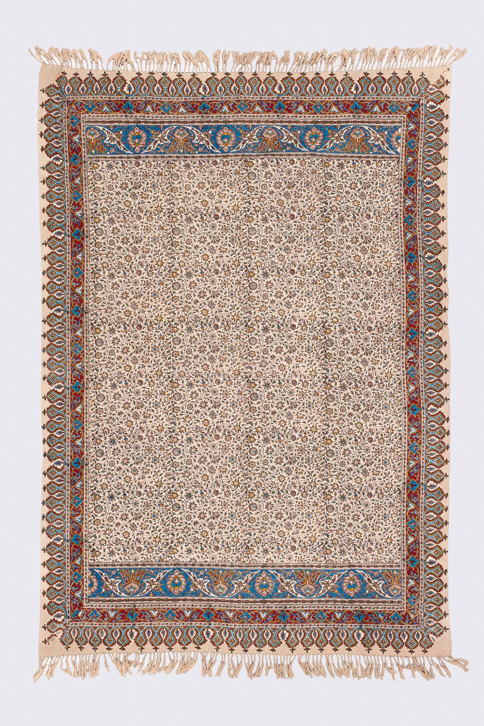 Qalamkar Block Print Floral Traditional Colors