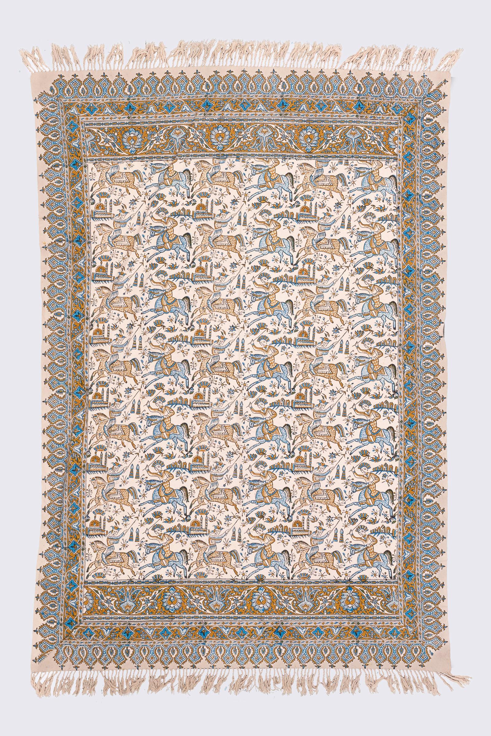 Qalamkar Block print Polo Olive And Turquoise