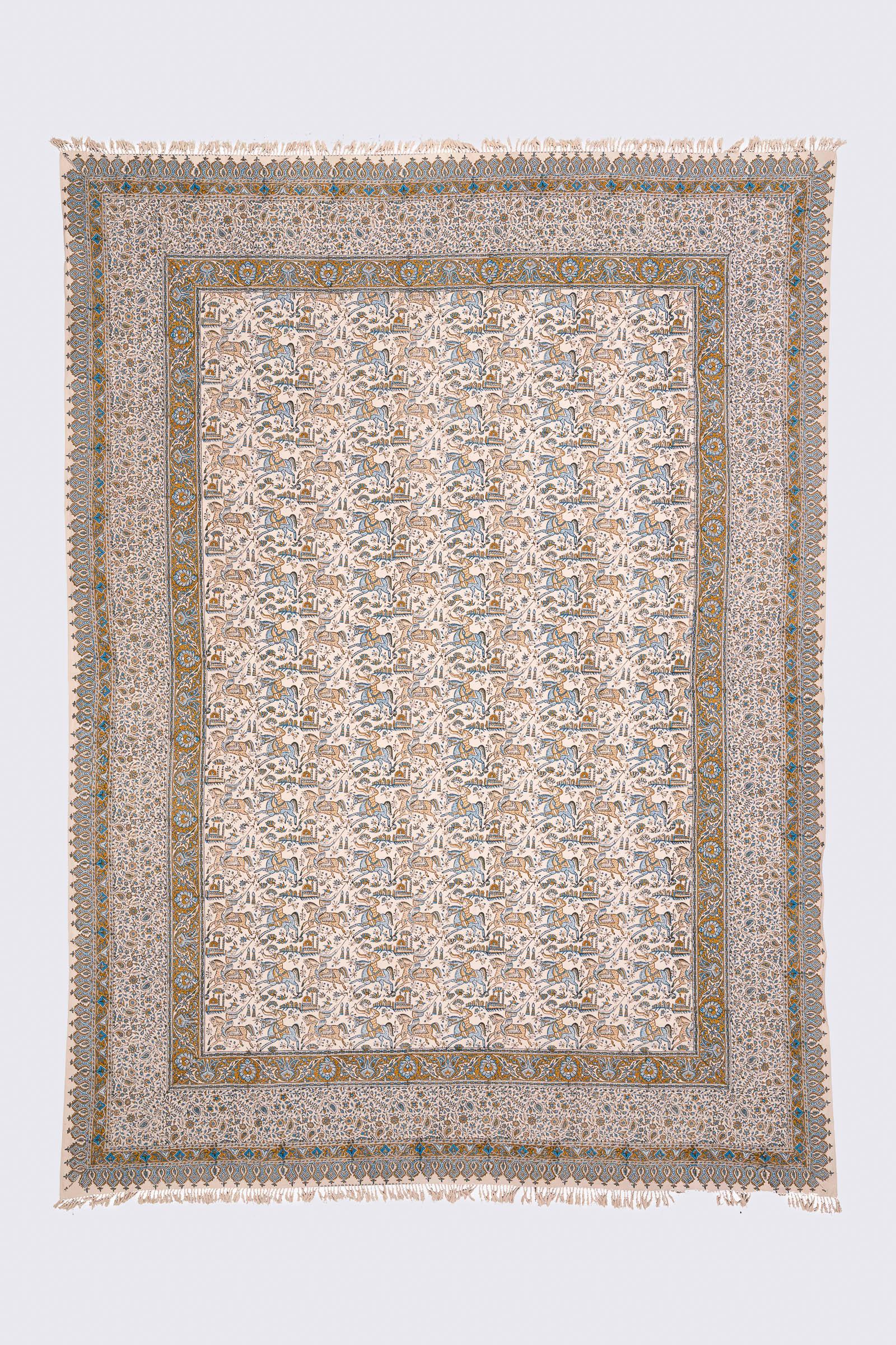 Qalamkar Block print Polo Olive And Turquoise