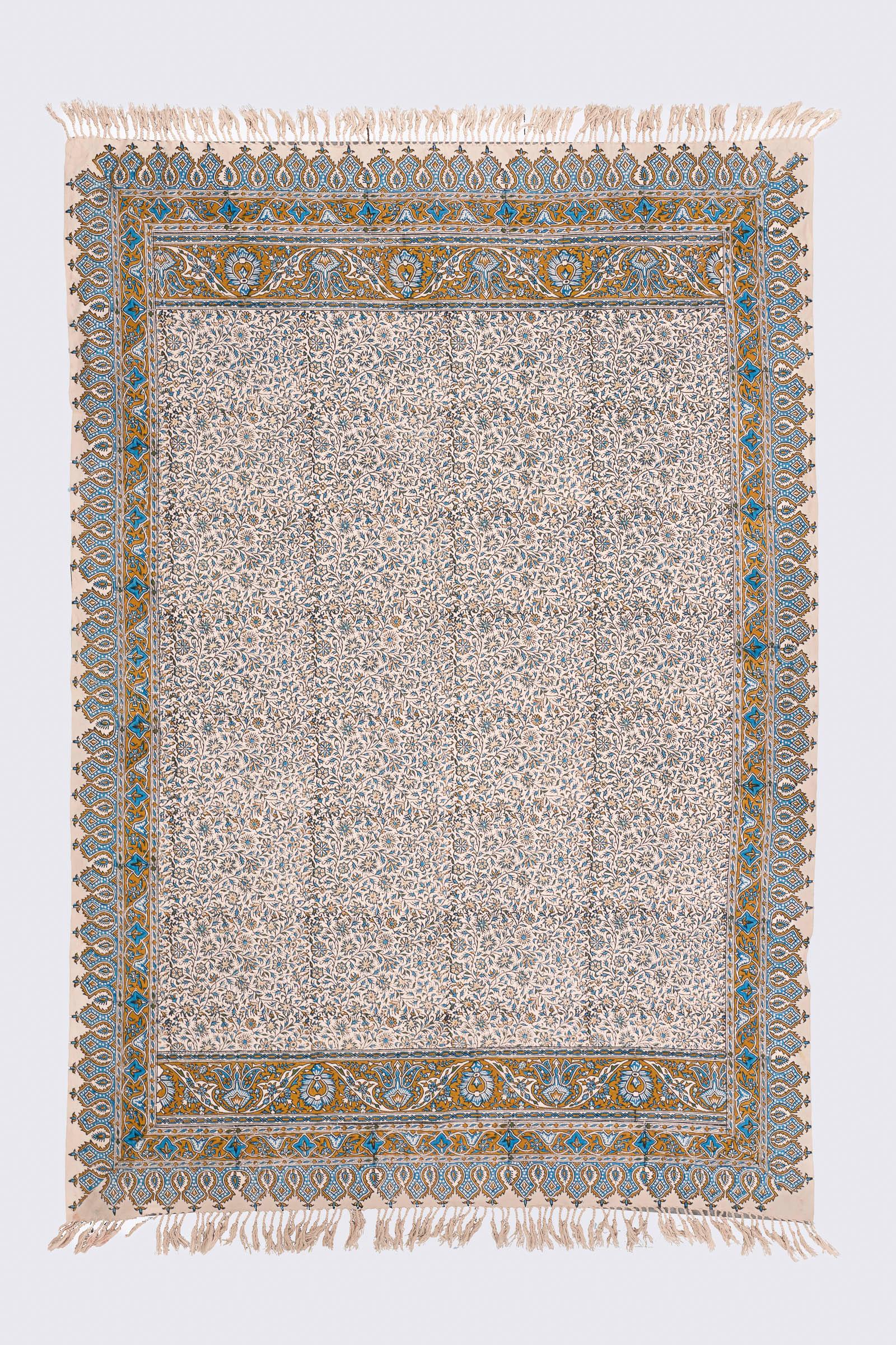 Qalamkar Block Print Floral Olive And Turquoise
