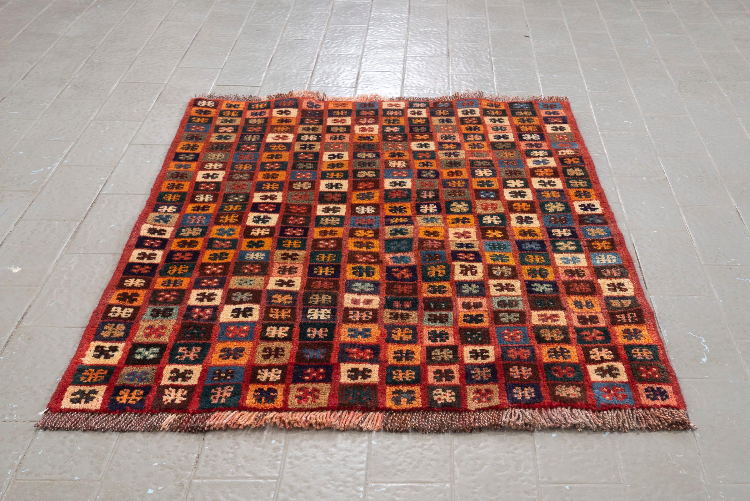Vintage Checkered Qashqai Persian Gabbeh Rug