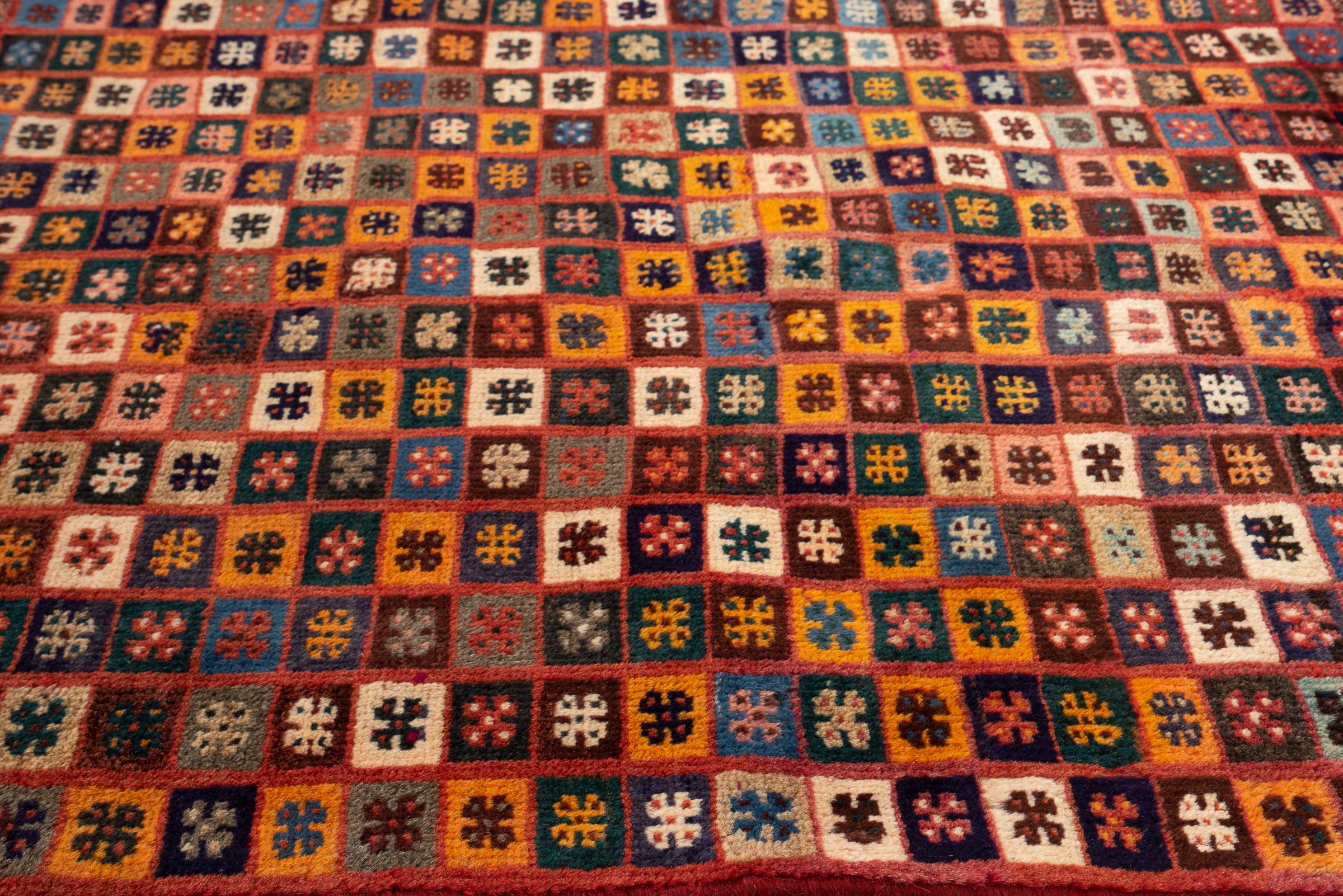 Vintage Checkered Qashqai Persian Gabbeh Rug